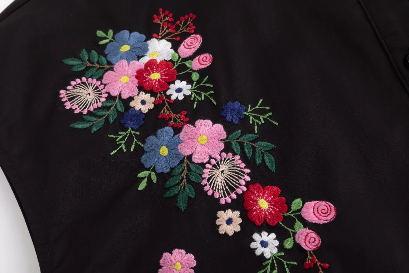 Cotton Jumper With Floral Embroidery - Black - Image 3