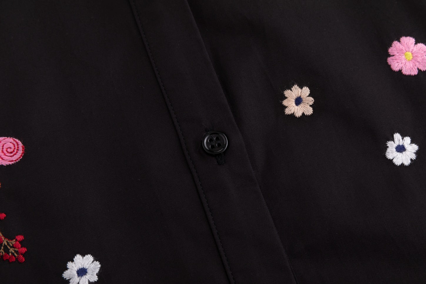 Cotton Jumper With Floral Embroidery - Black - Image 4