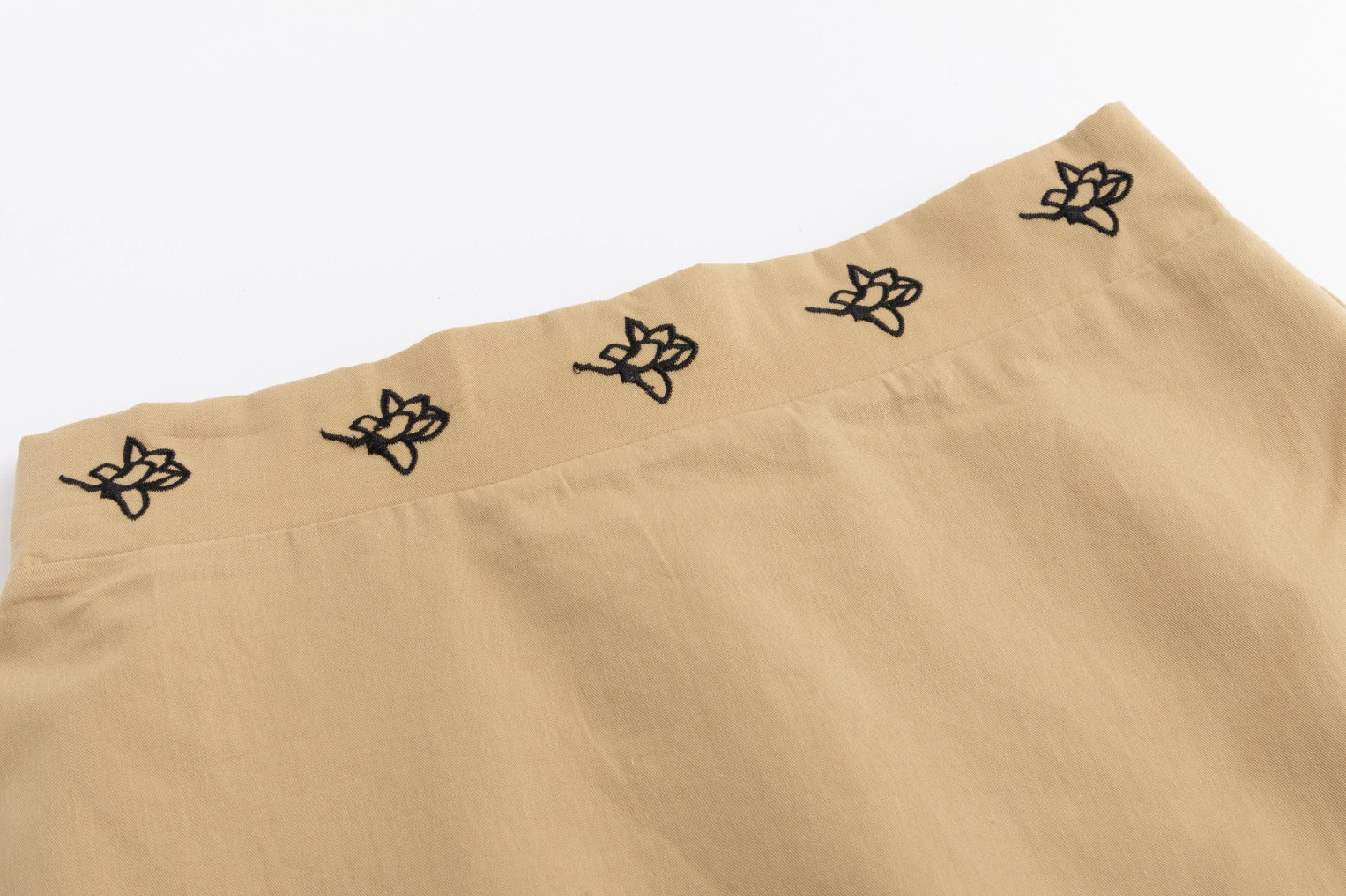 Cotton Skirt With Embroidered Waistband - Tan - Image 6