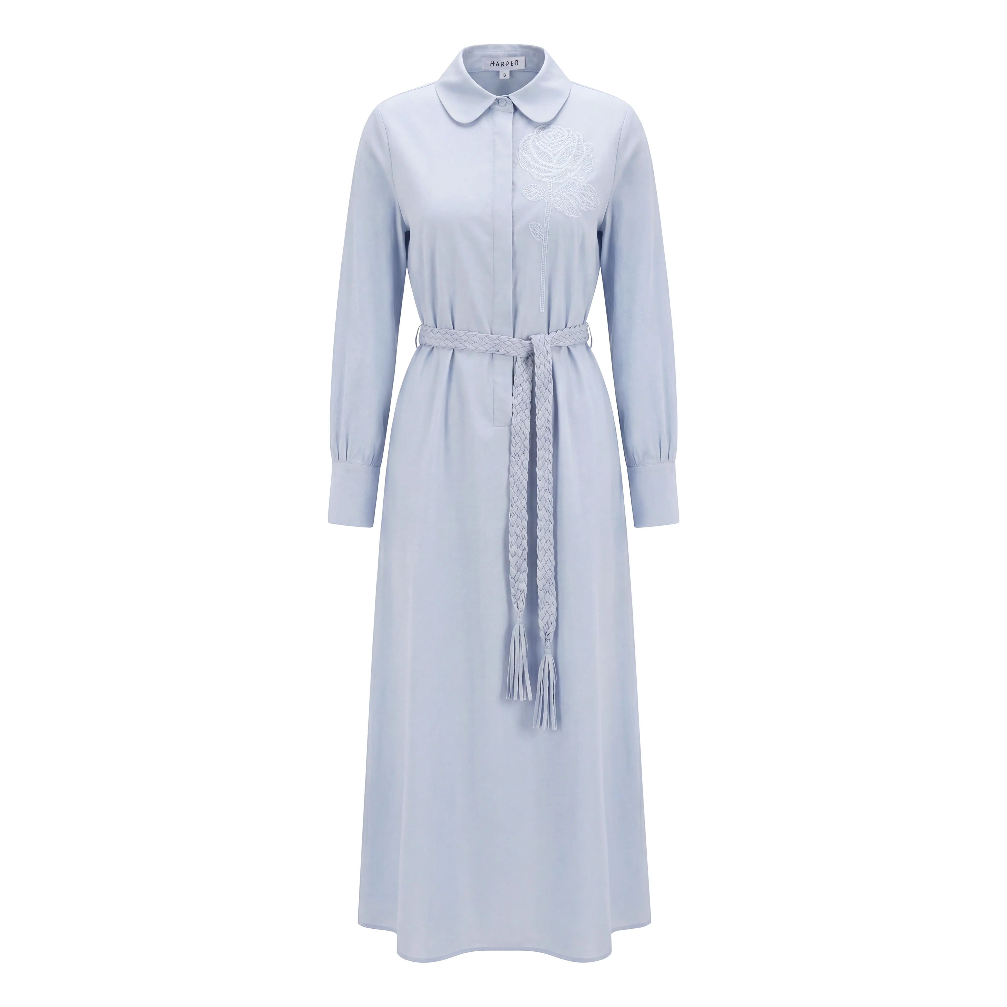 Cotton Slate Blue Belted Dress - Image 3