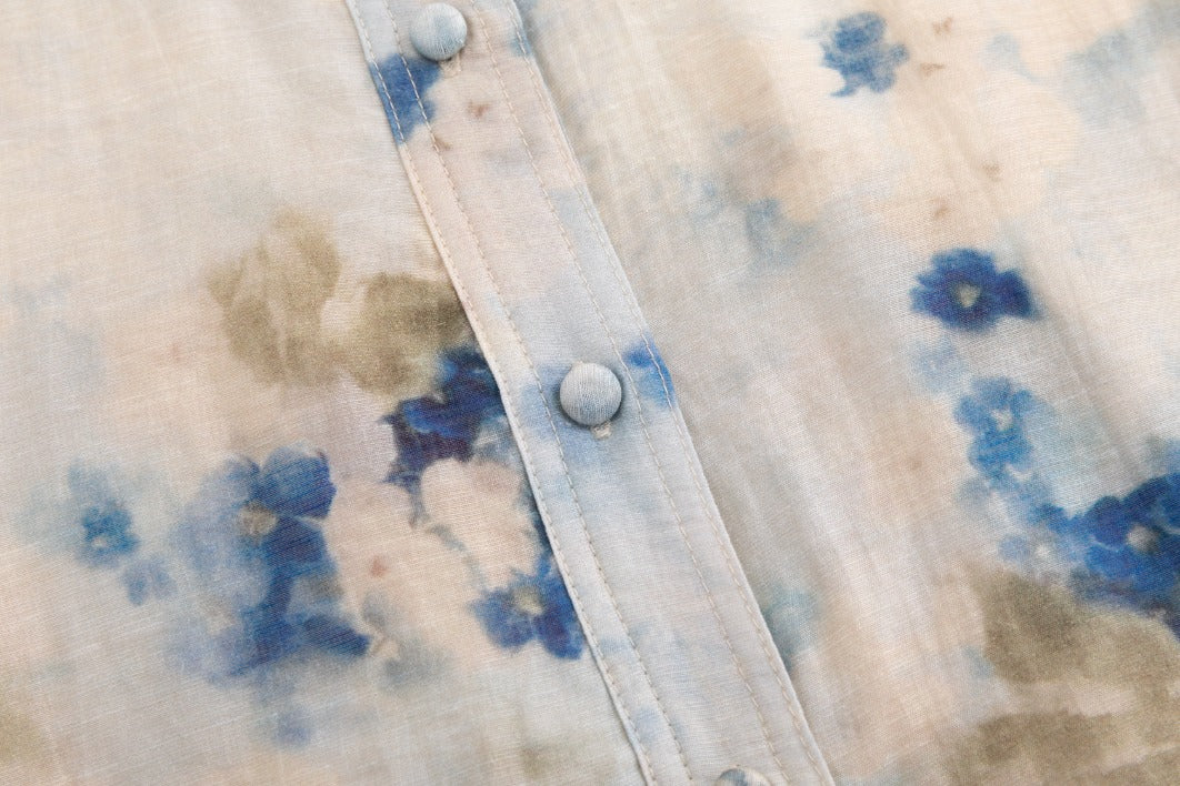 Cream Dress With Floral Print - Blue - Image 6