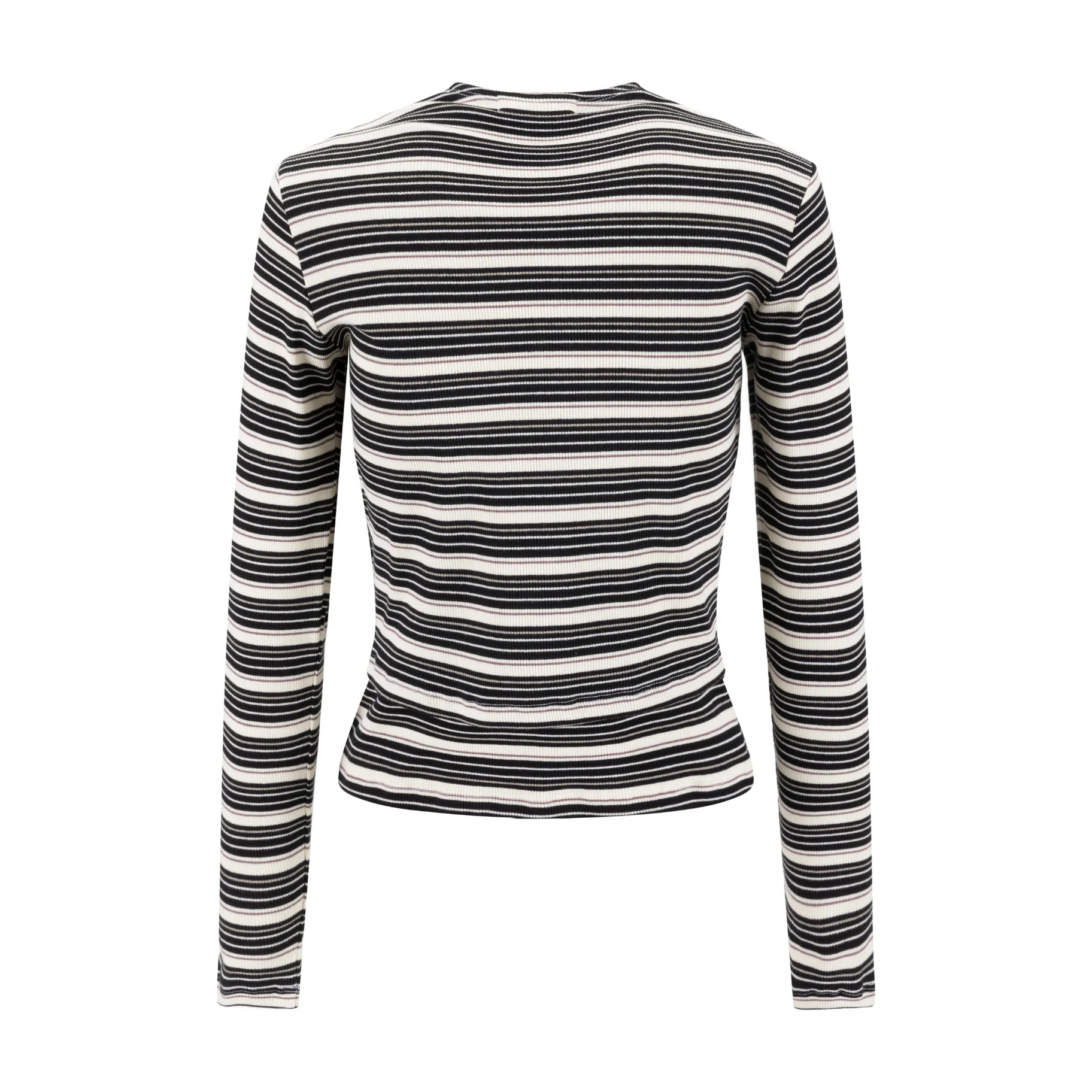 Cropped Ribbed Twin Set- Striped- Black And Cream - Image 3