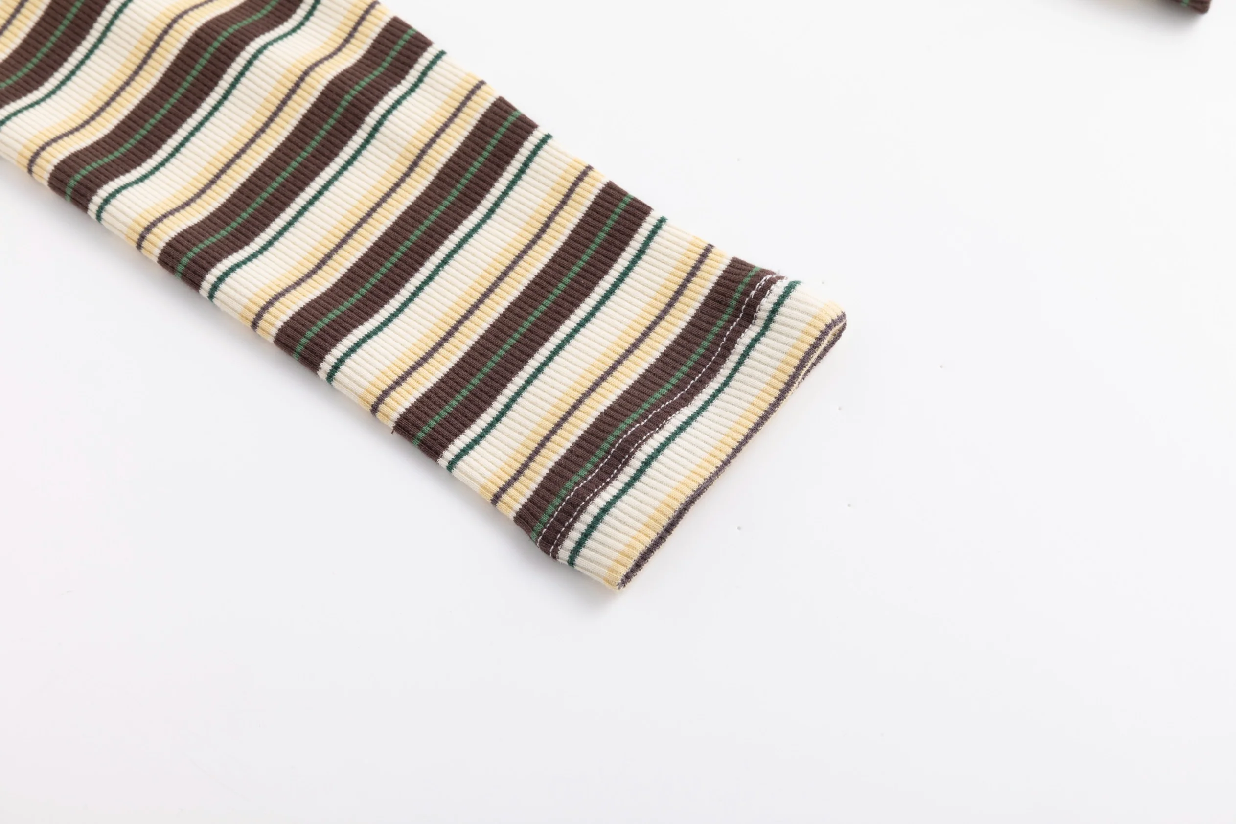 Cropped Ribbed Twin Set- Striped-Brown And Yellow - Image 4