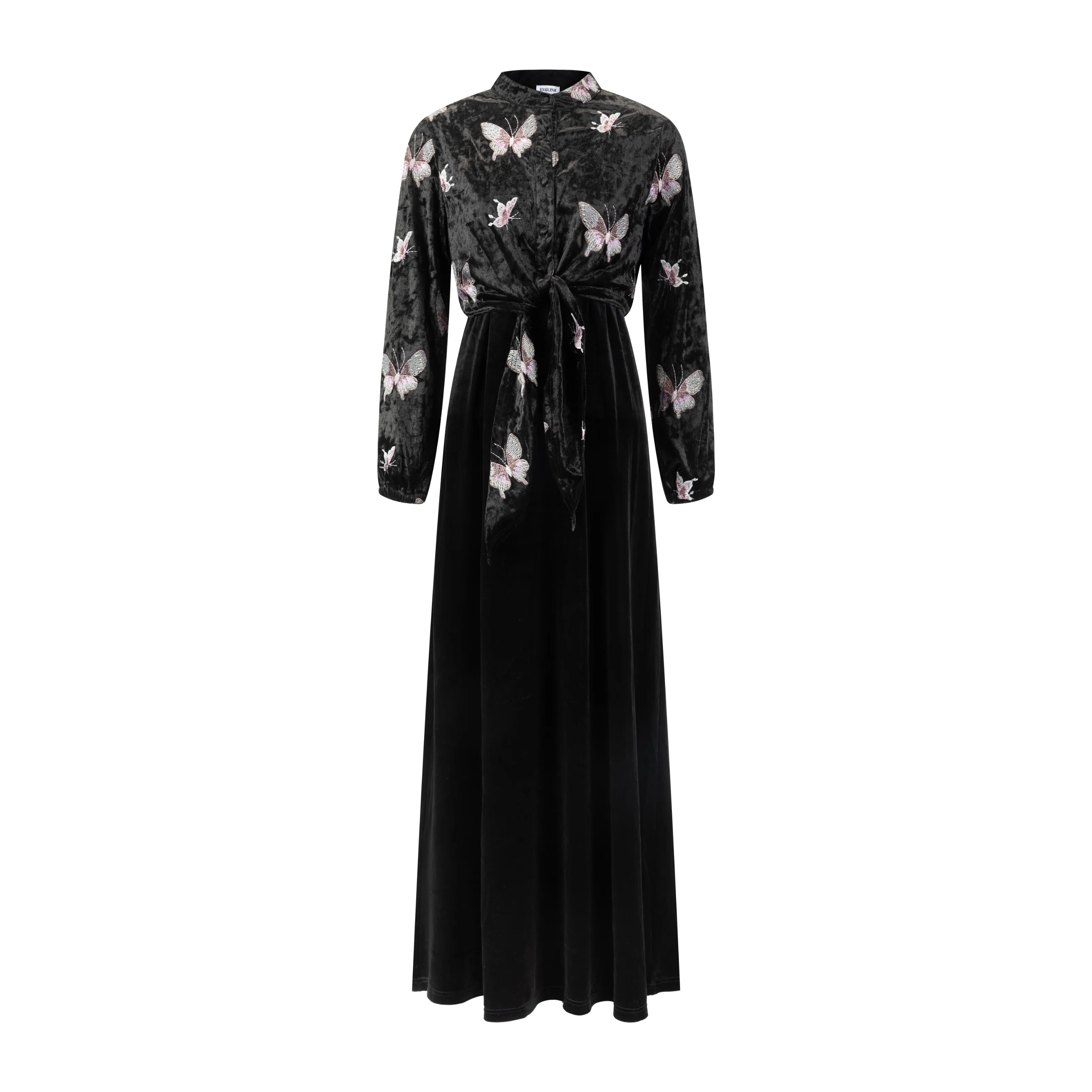 Crushed Velvet Butterflies Embroidered Tie Top With Velvet Jumper - Image 2