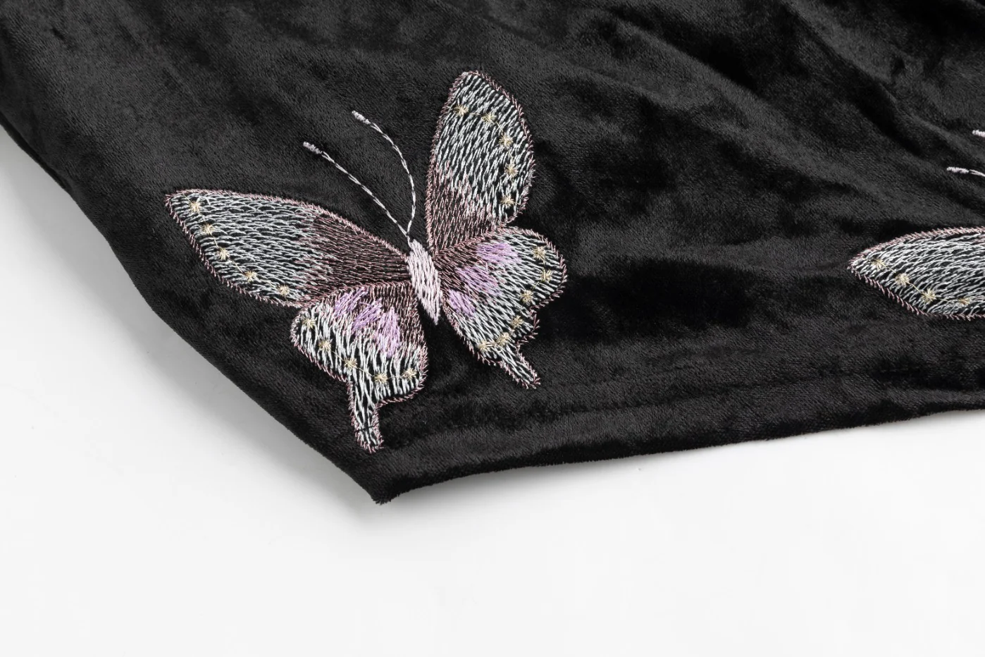 Crushed Velvet Butterflies Embroidered Tie Top With Velvet Jumper - Image 6