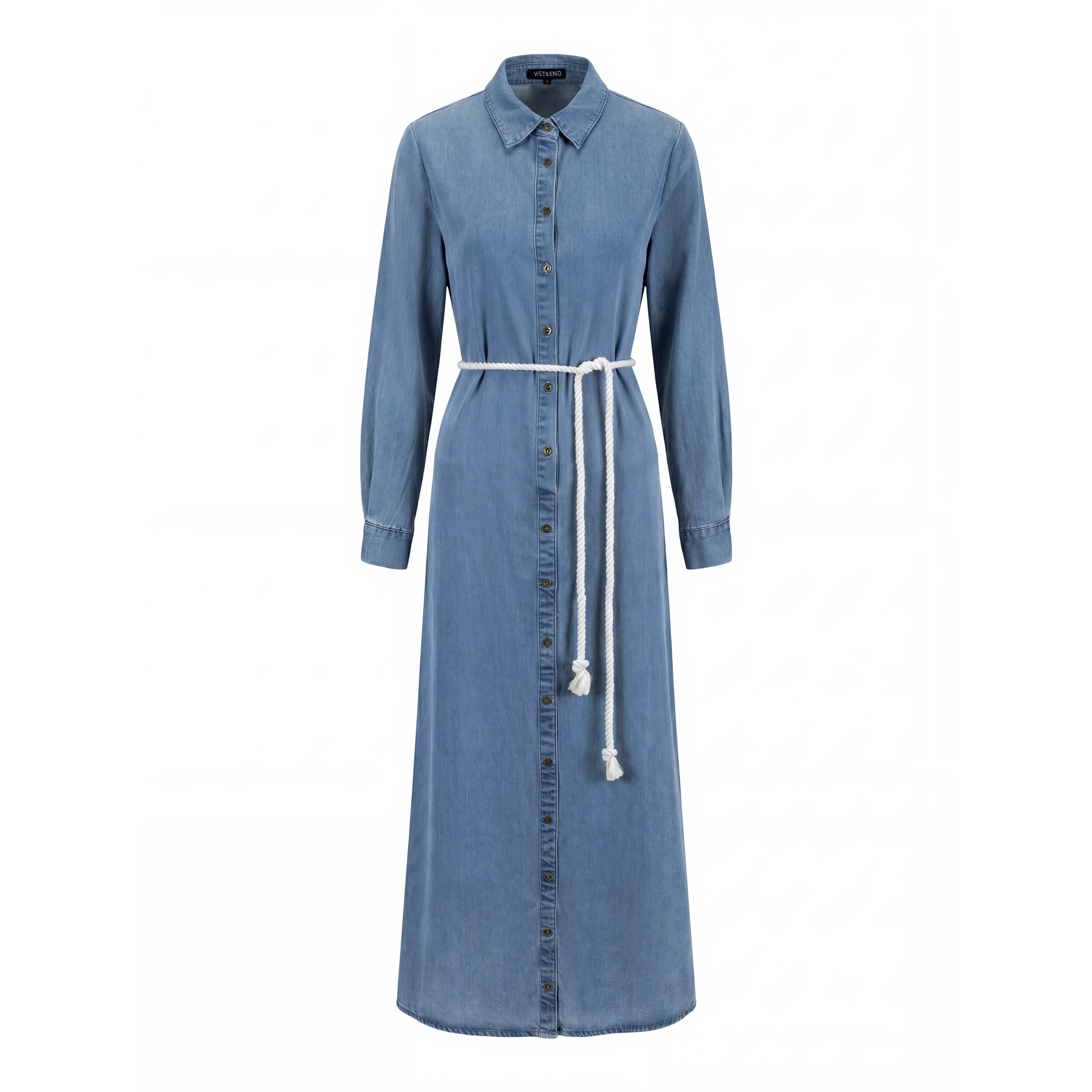 Denim Button Dress - Blue - Image 3