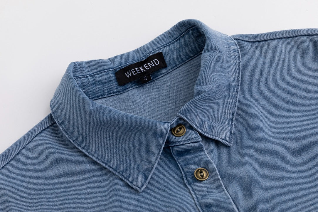Denim Button Dress - Blue - Image 5
