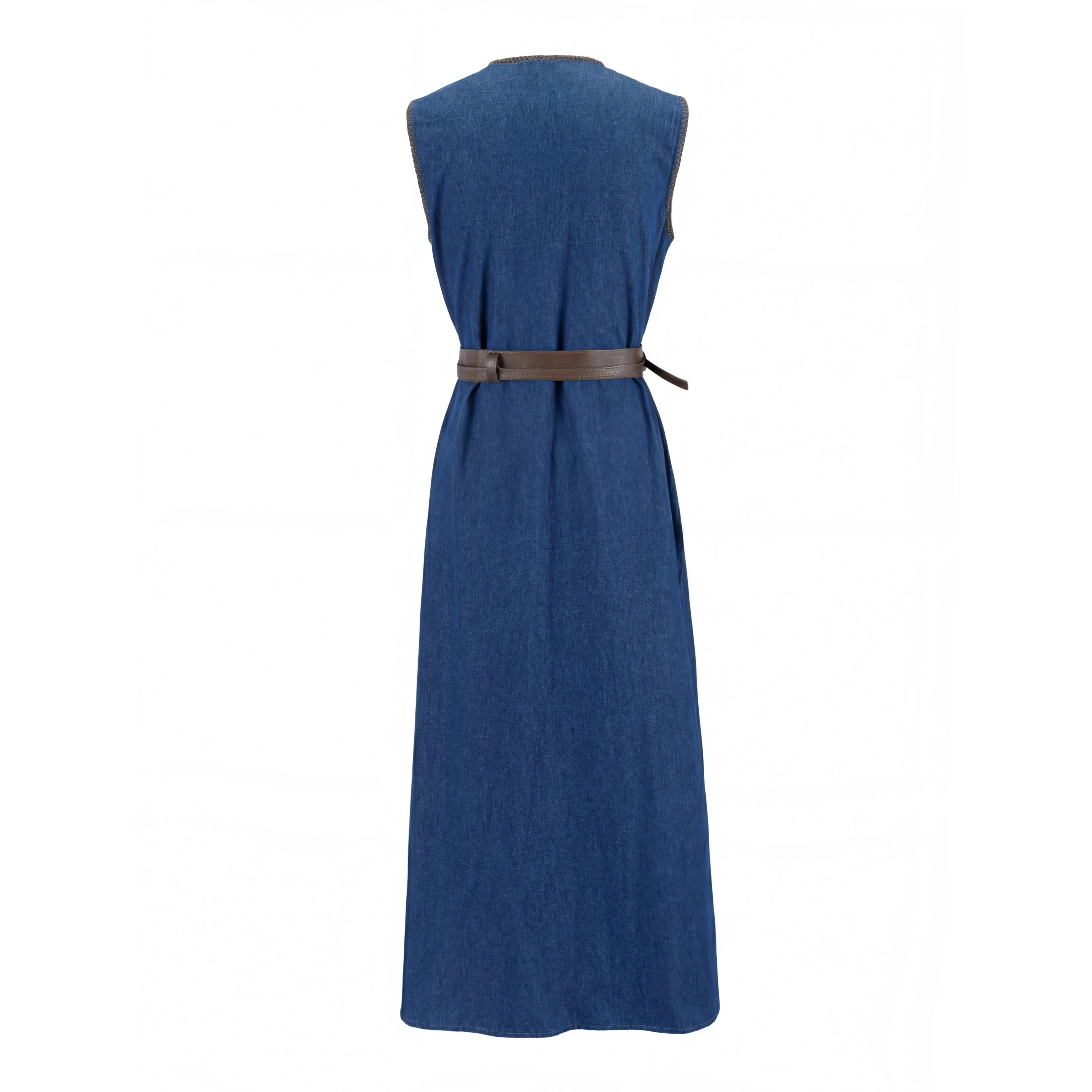 Denim Jumper With Tan Topstitching - Image 3