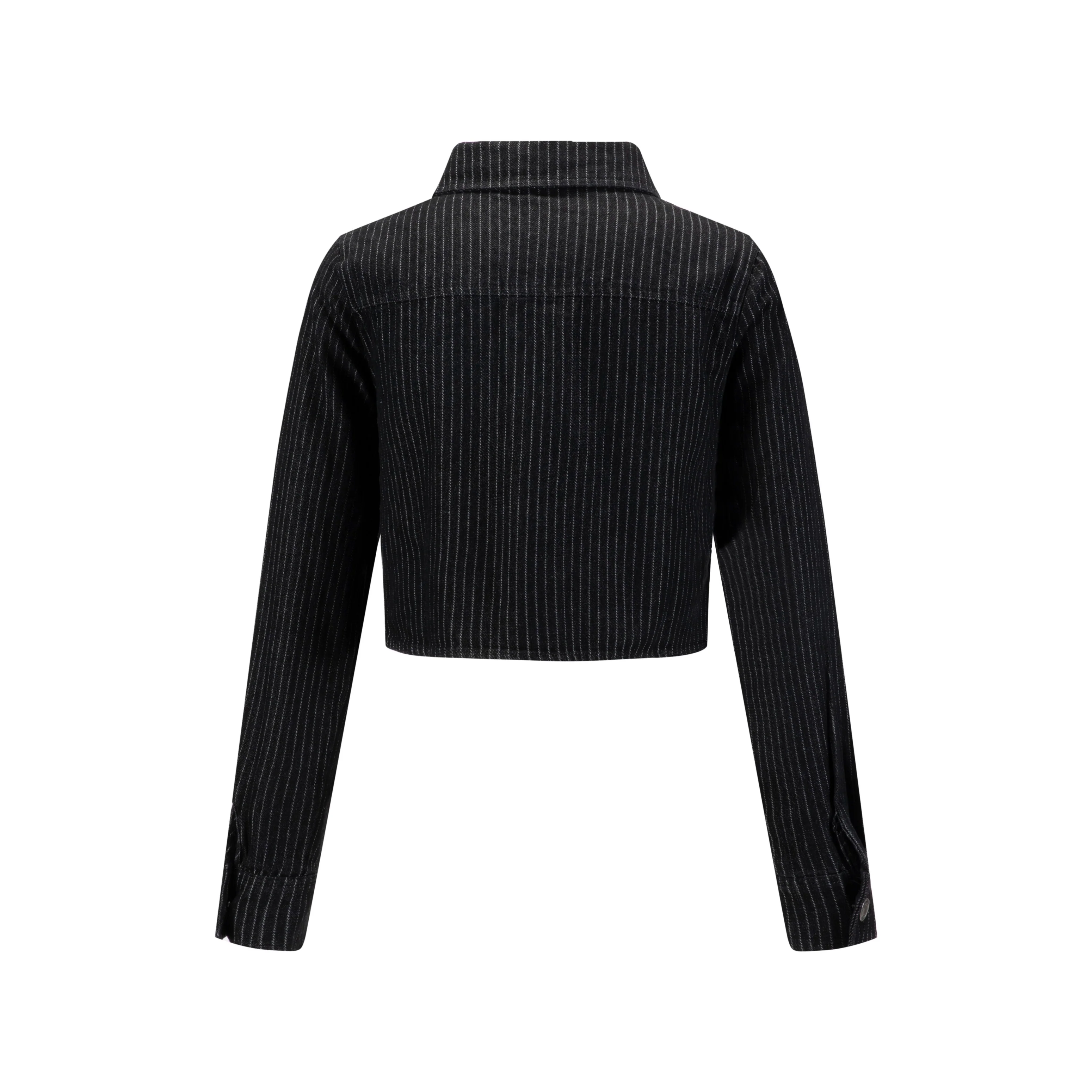 Denim Pin Stripe Button Down Top - Black - Image 3