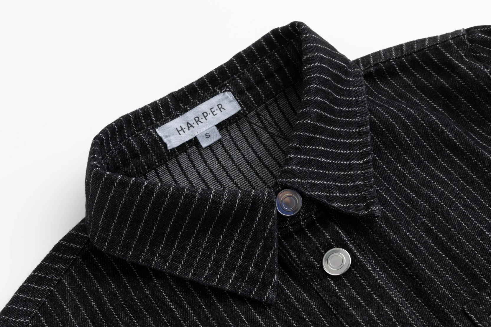 Denim Pin Stripe Button Down Top - Black - Image 4