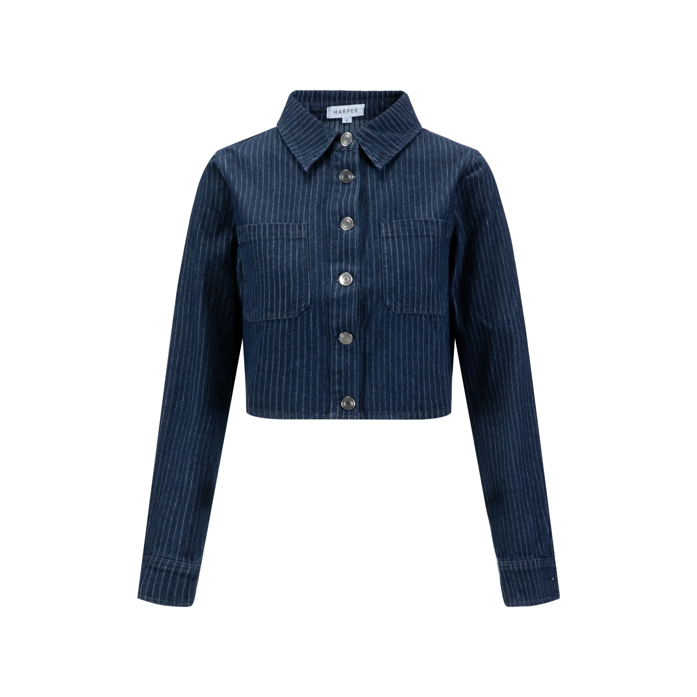 Denim Pin Stripe Button Down Top - Blue - Image 2