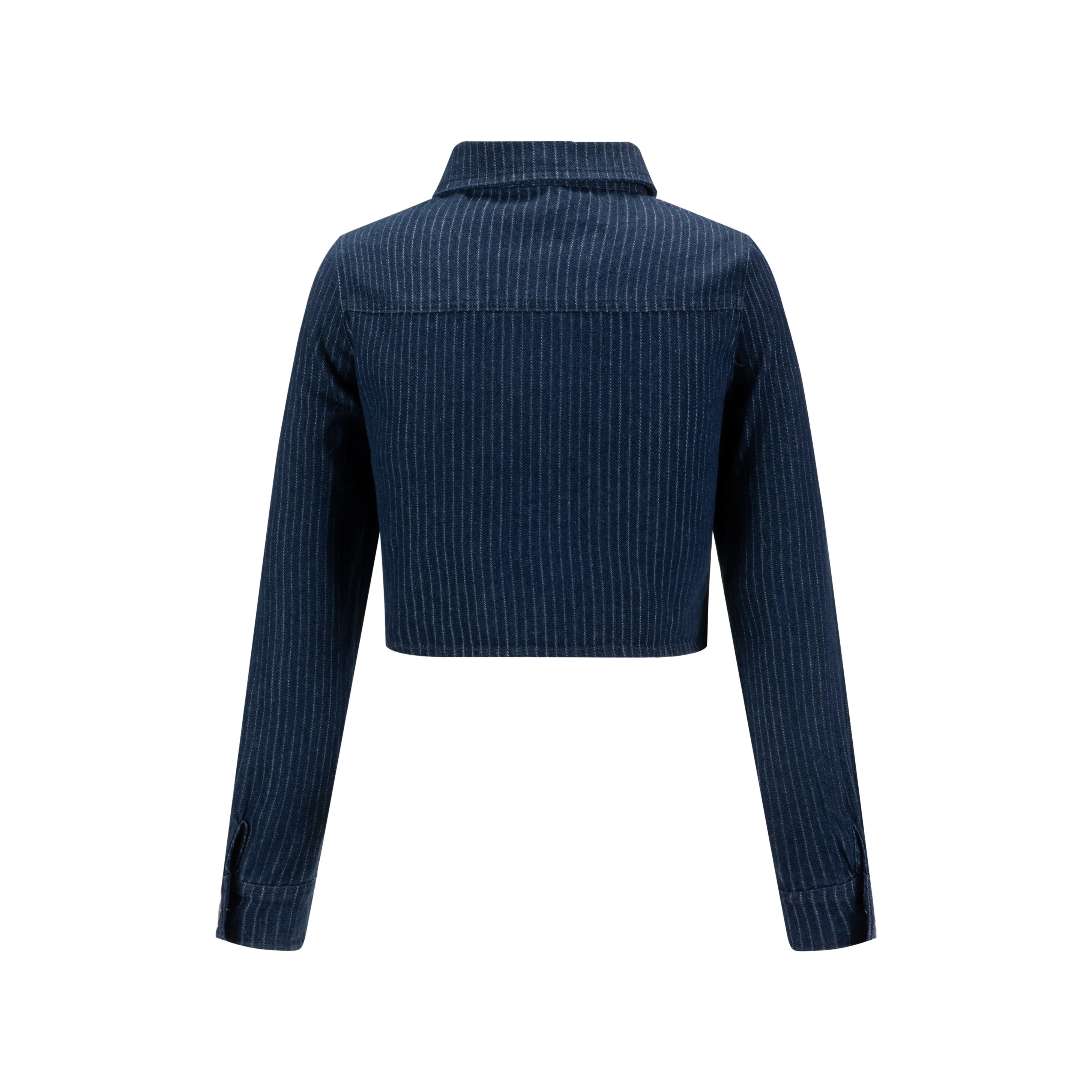 Denim Pin Stripe Button Down Top - Blue - Image 3