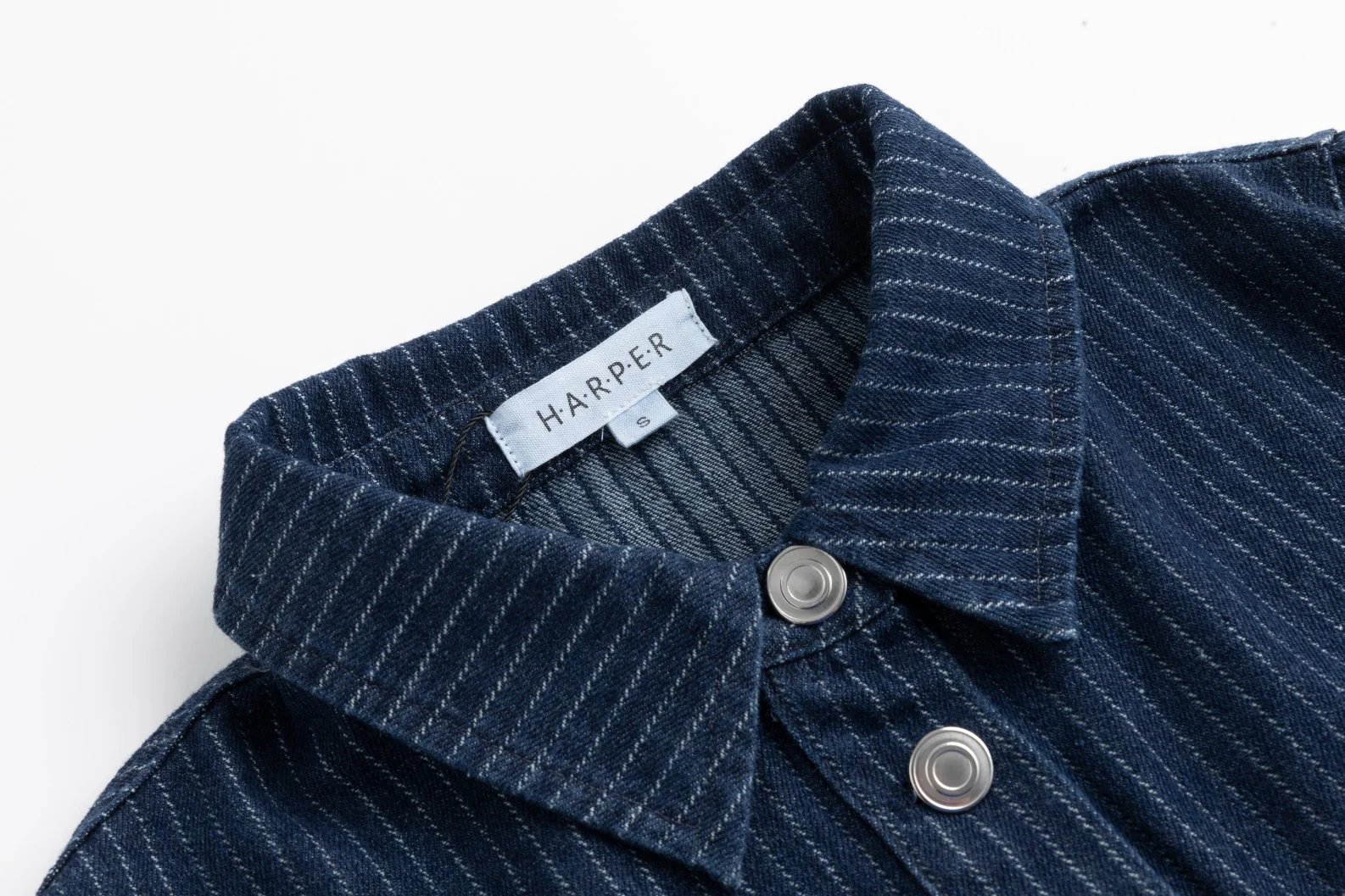 Denim Pin Stripe Button Down Top - Blue - Image 4