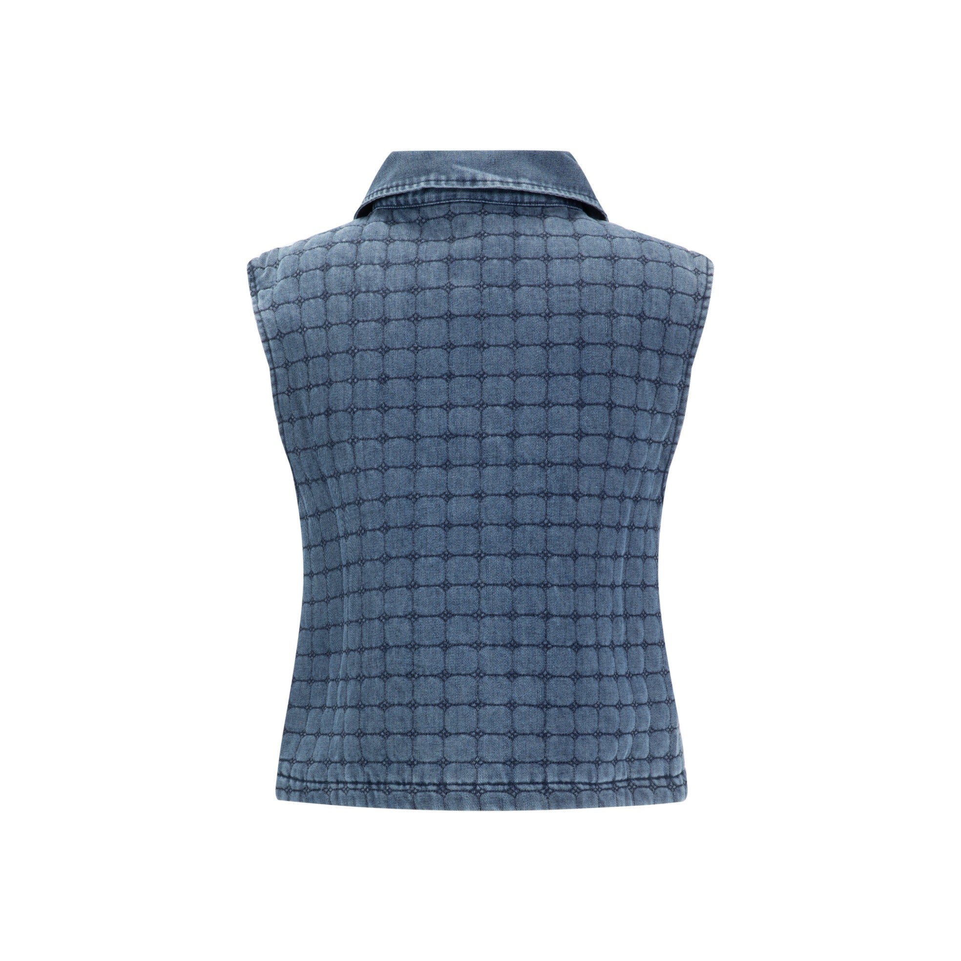 Denim Quilted Vest - Blue - Image 3