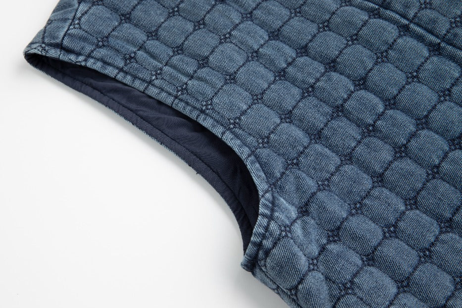 Denim Quilted Vest - Blue - Image 6