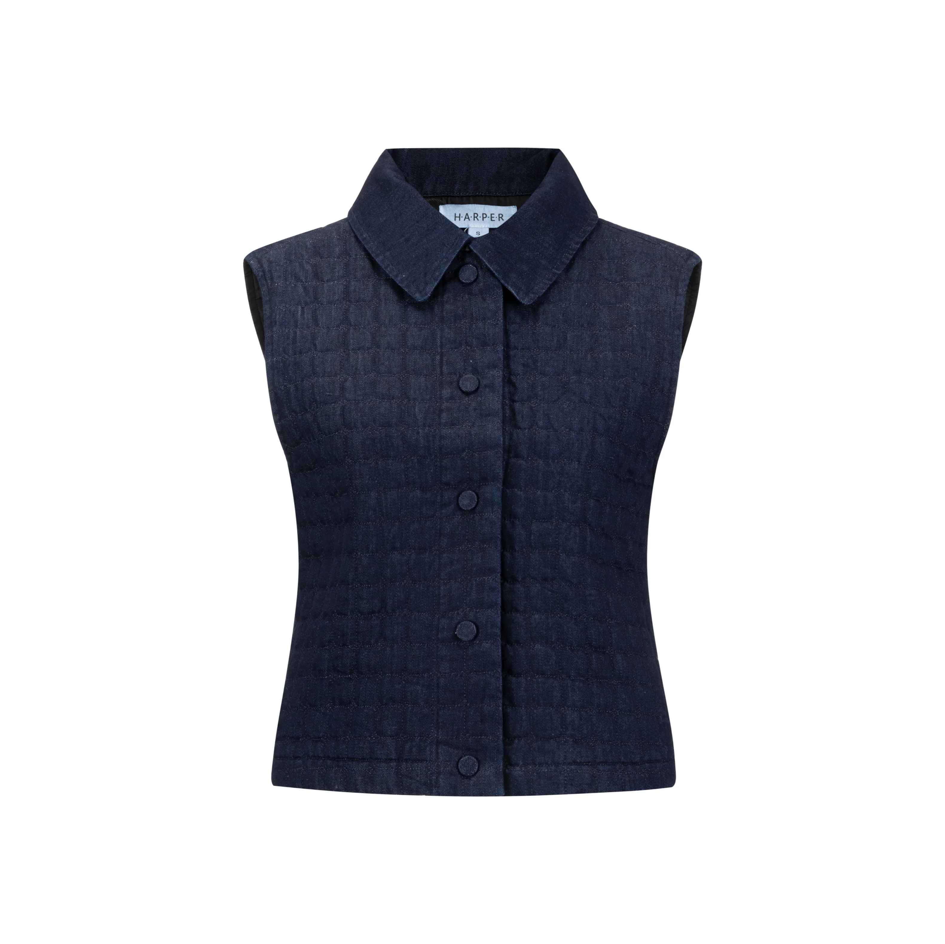 Denim Quilted Vest - Navy - Image 2