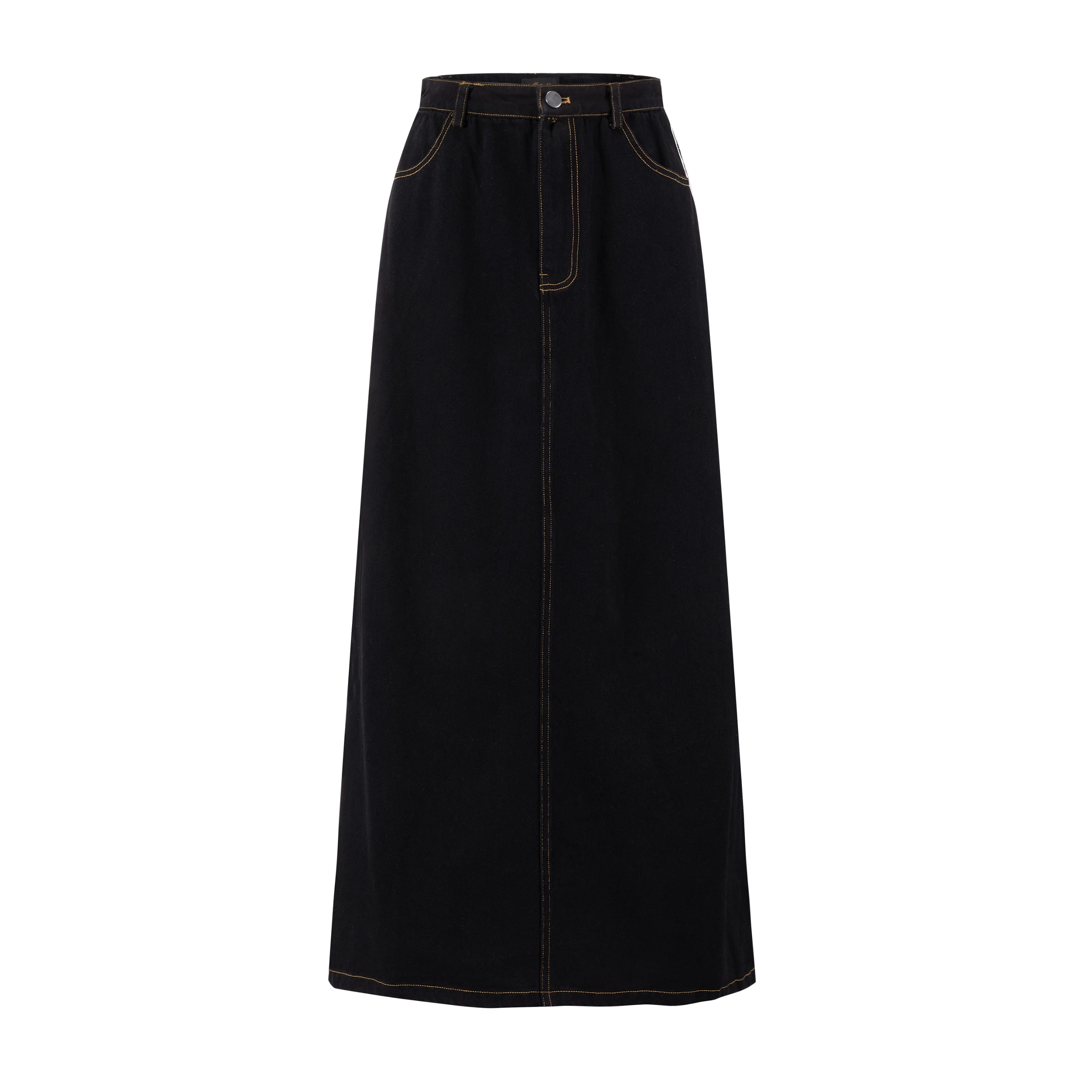 Denim Skirt With 2 Stripes Down The Side - Black - Image 2