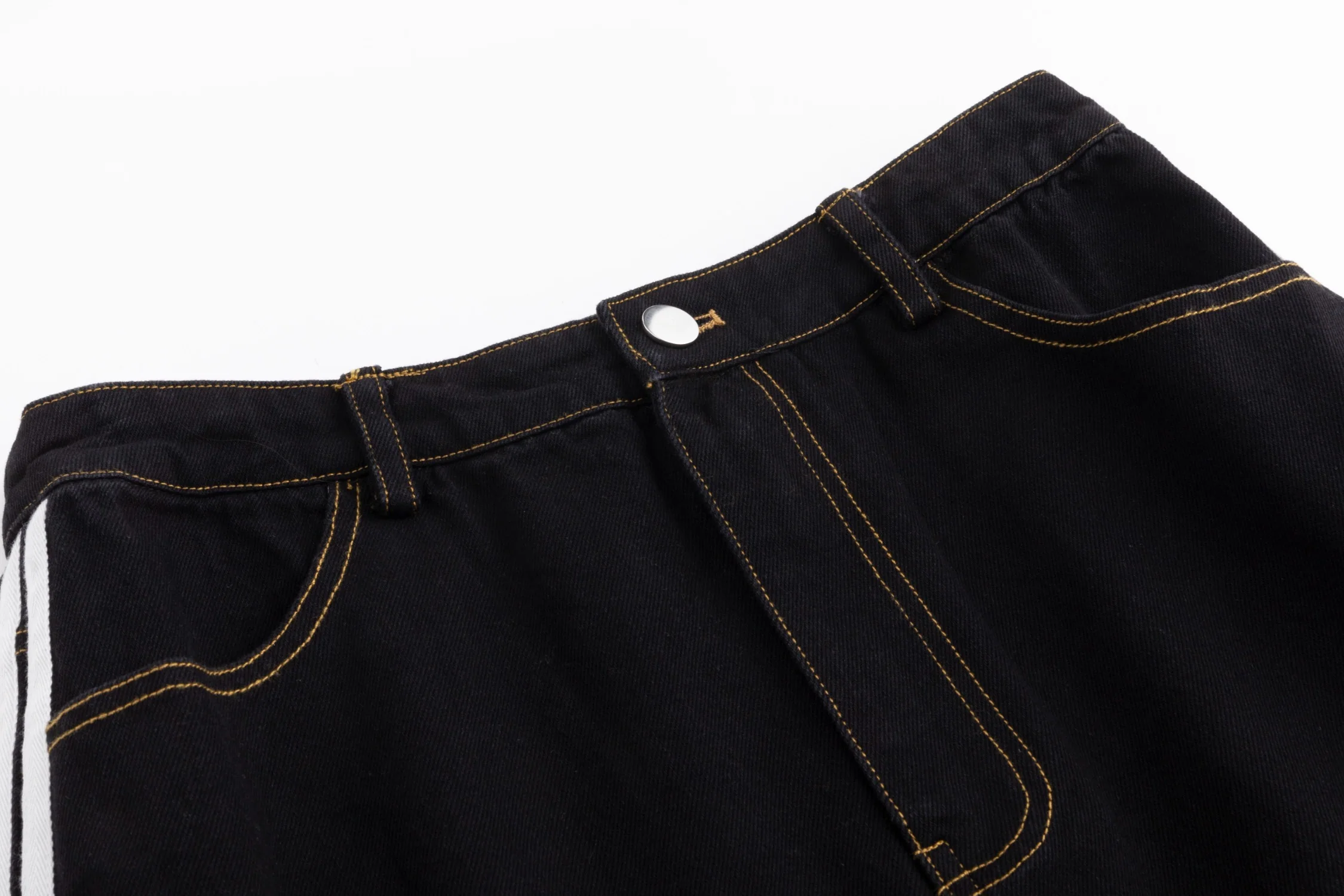 Denim Skirt With 2 Stripes Down The Side - Black - Image 5