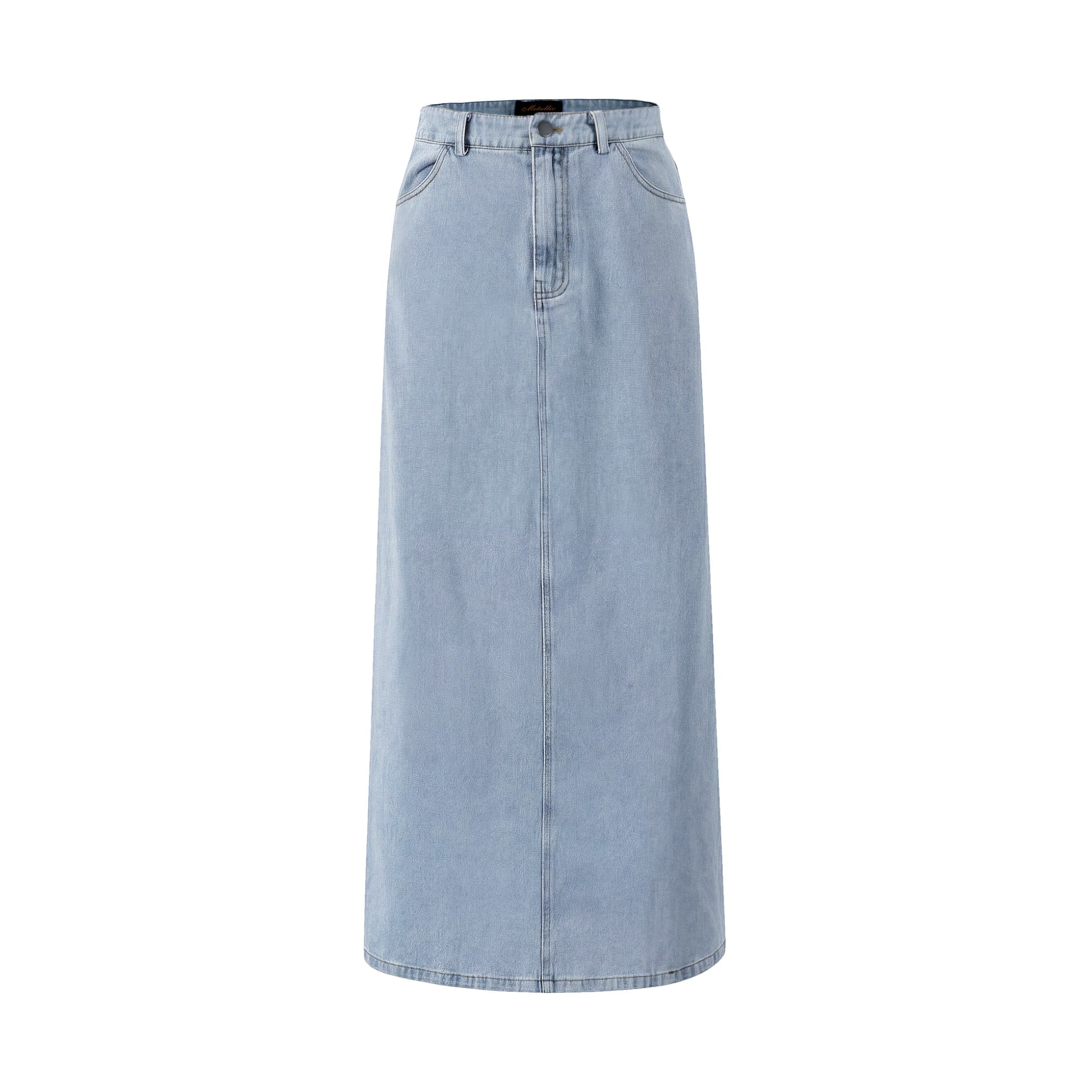 Denim Skirt With 2 Stripes Down The Side - Light Blue - Image 2