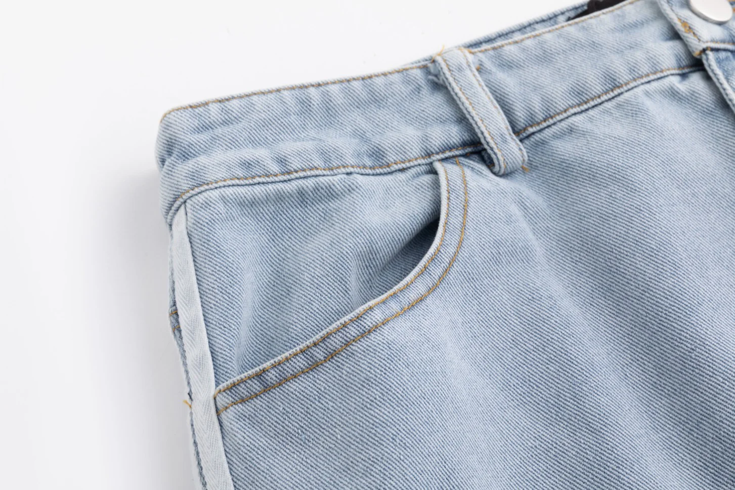 Denim Skirt With 2 Stripes Down The Side - Light Blue - Image 5