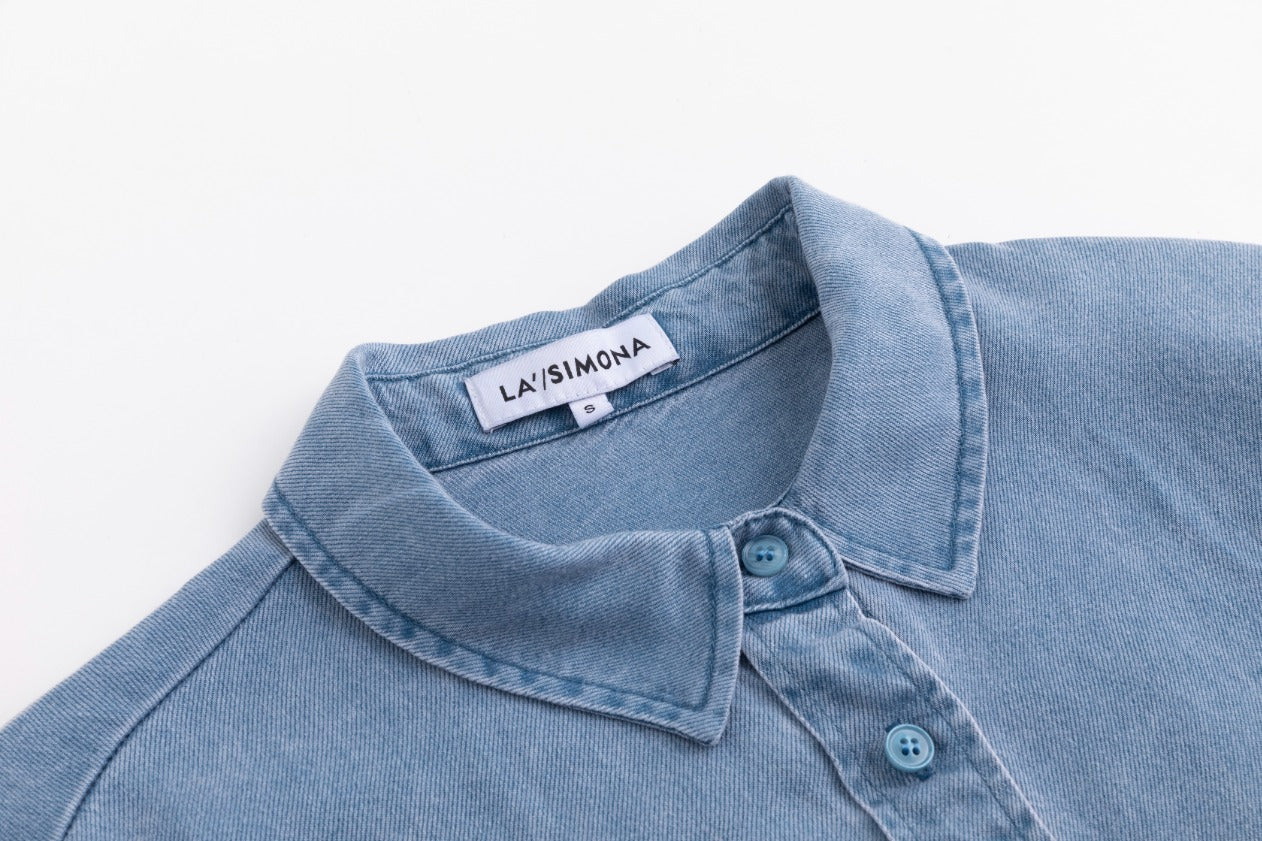 Drawstring Denim Dress - Blue - Image 5