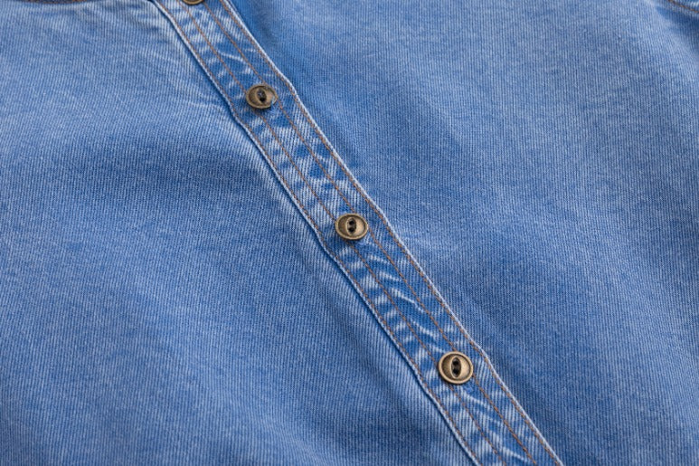 Drawstring Washed Denim Jumper - Blue - Image 7