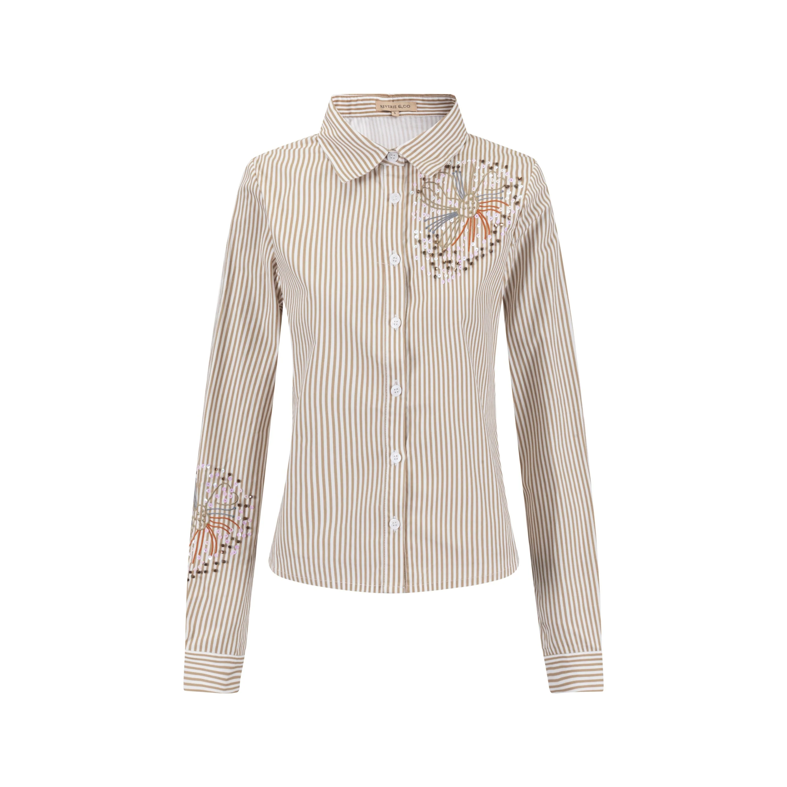 Embellished Pinstripe Blouse - Fawn - Image 3