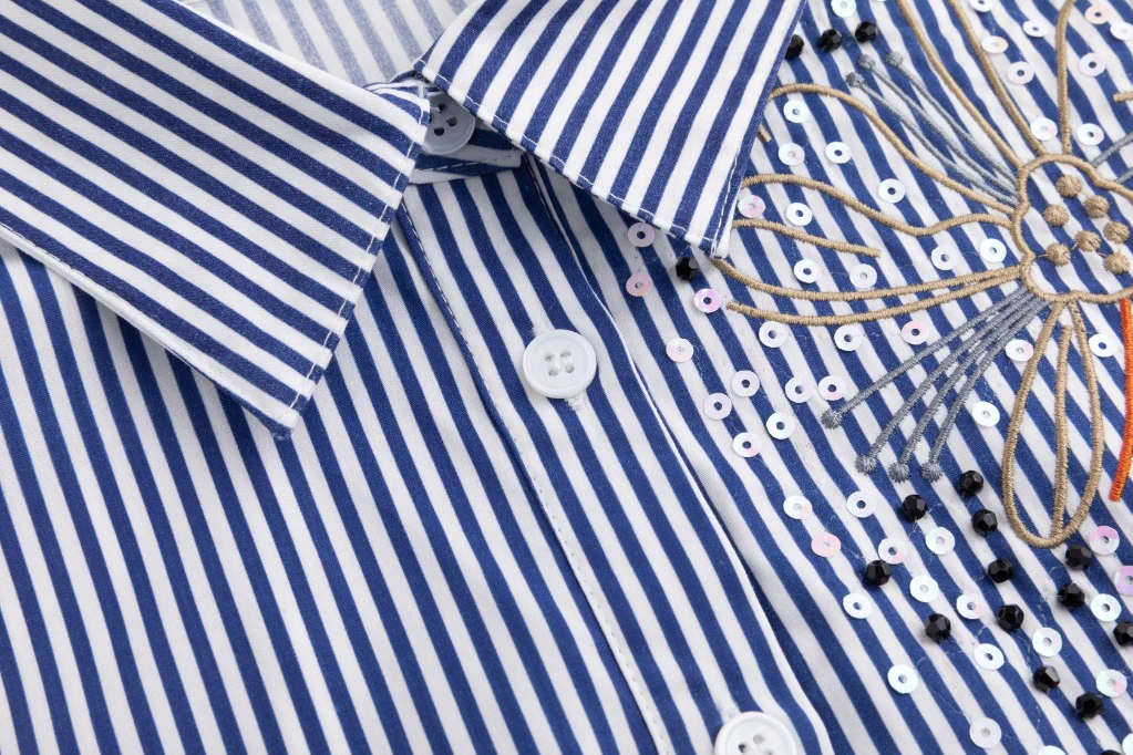 Embellished Pinstripe Blouse - Midnight - Image 5