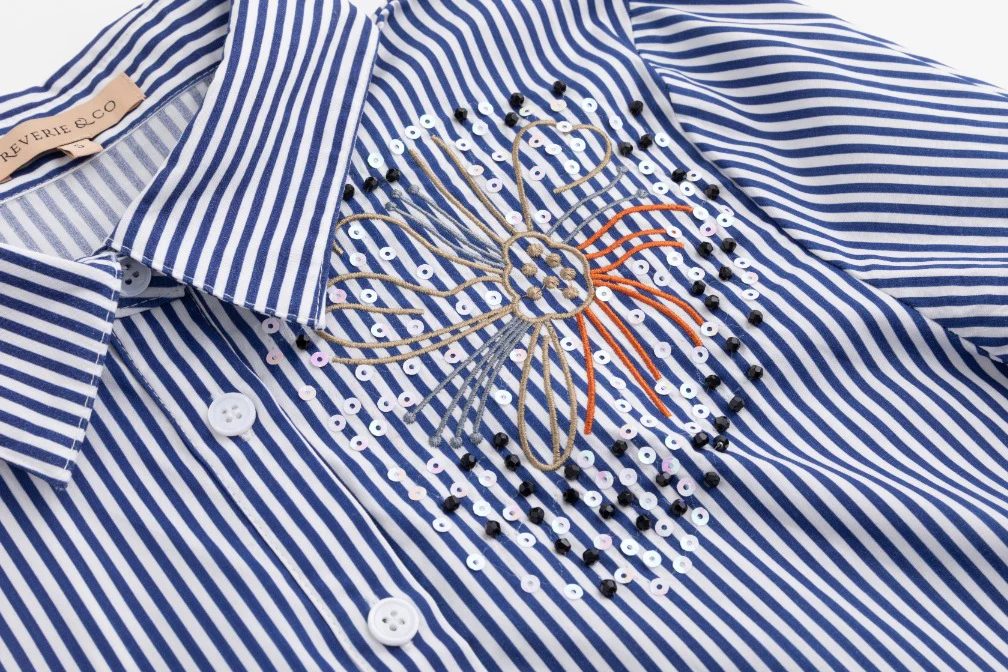 Embellished Pinstripe Blouse - Midnight - Image 6