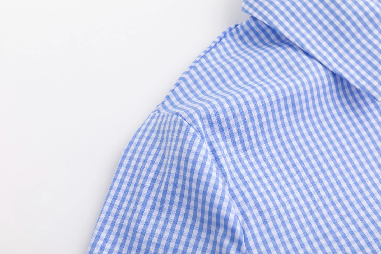 Embroidered Pocket Blue Mini Checkered Shirt - Image 4