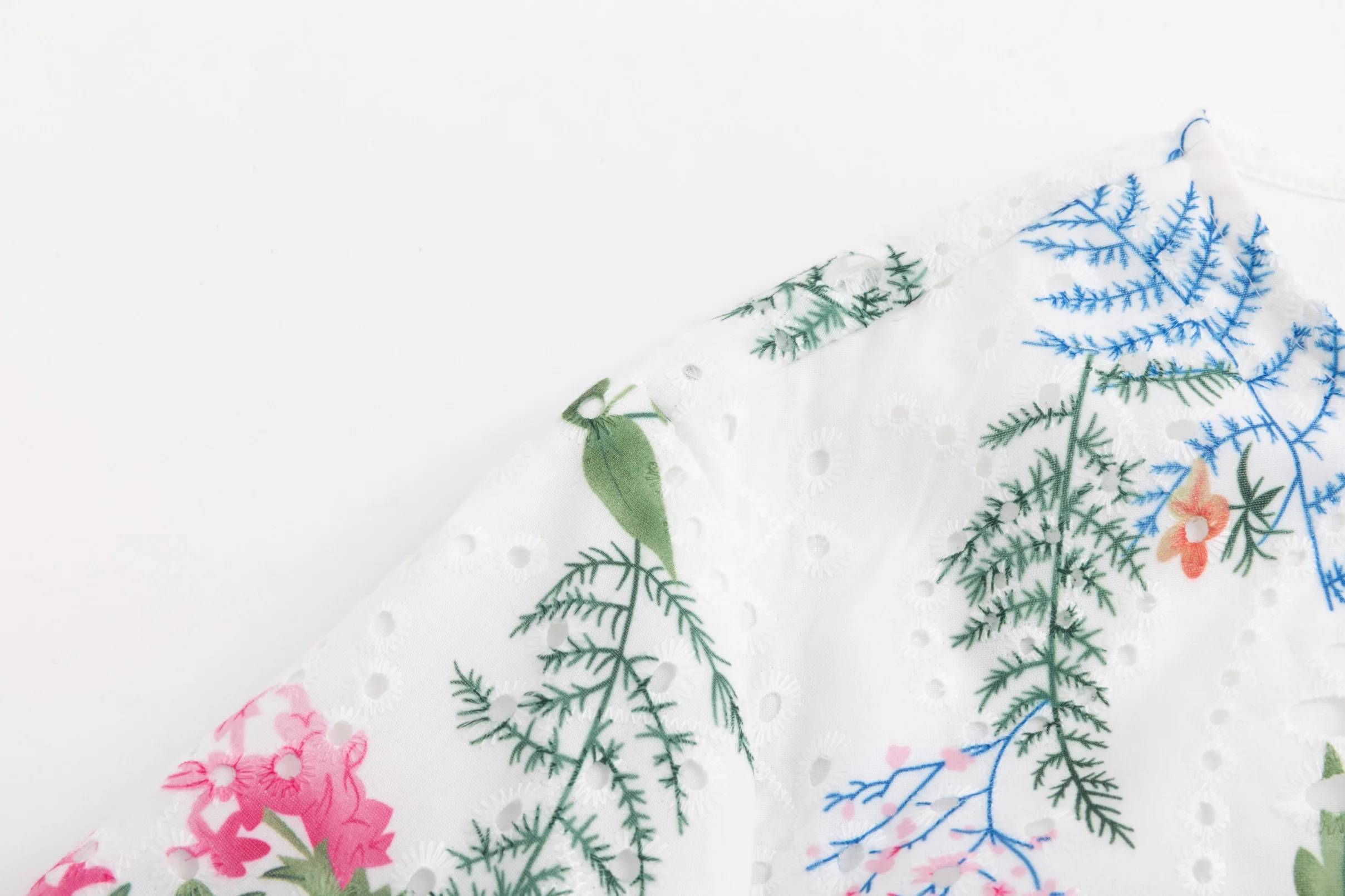 Eyelet White Dress With Blue Floral Print - Image 5