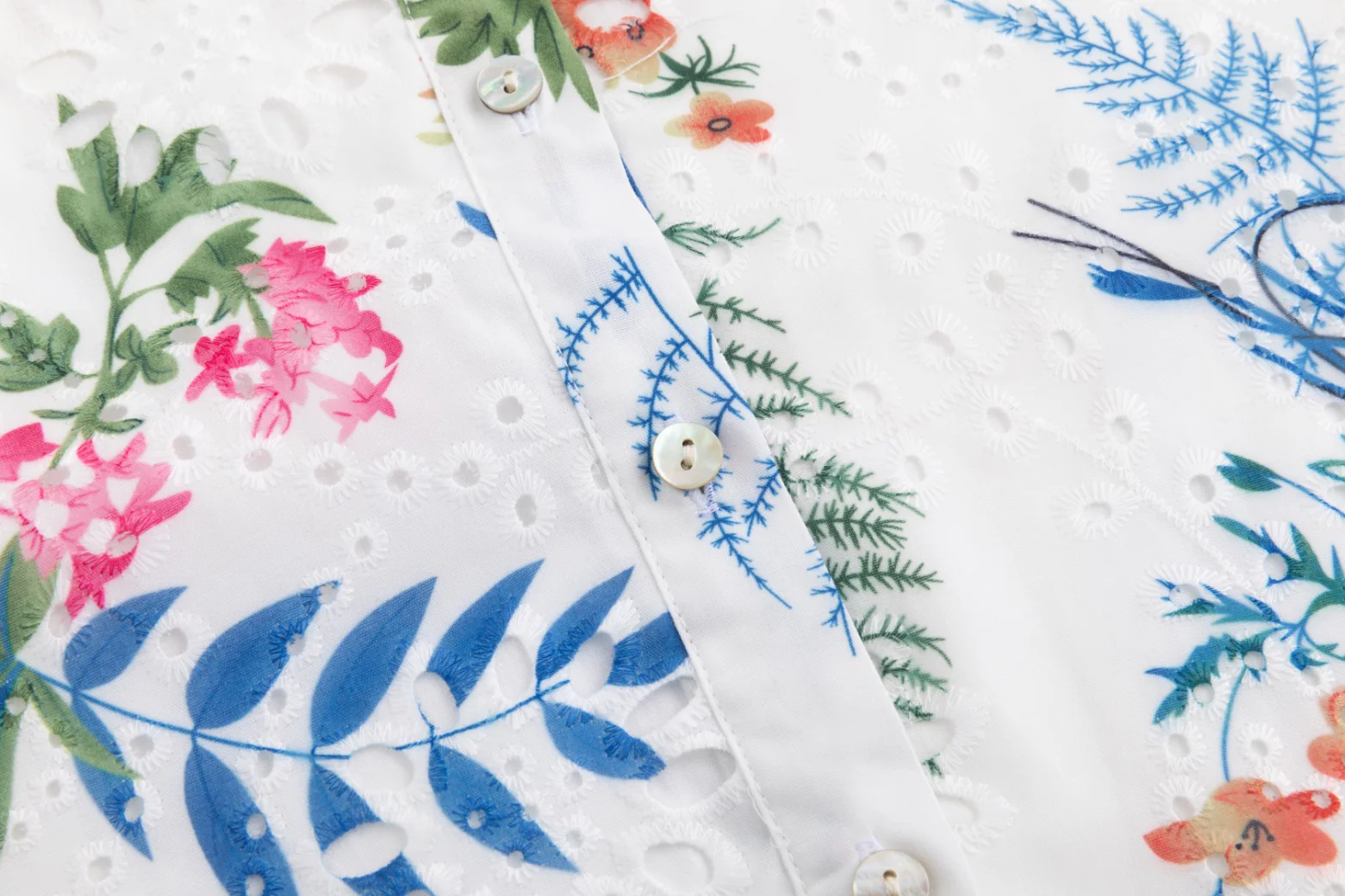 Eyelet White Dress With Blue Floral Print - Image 6