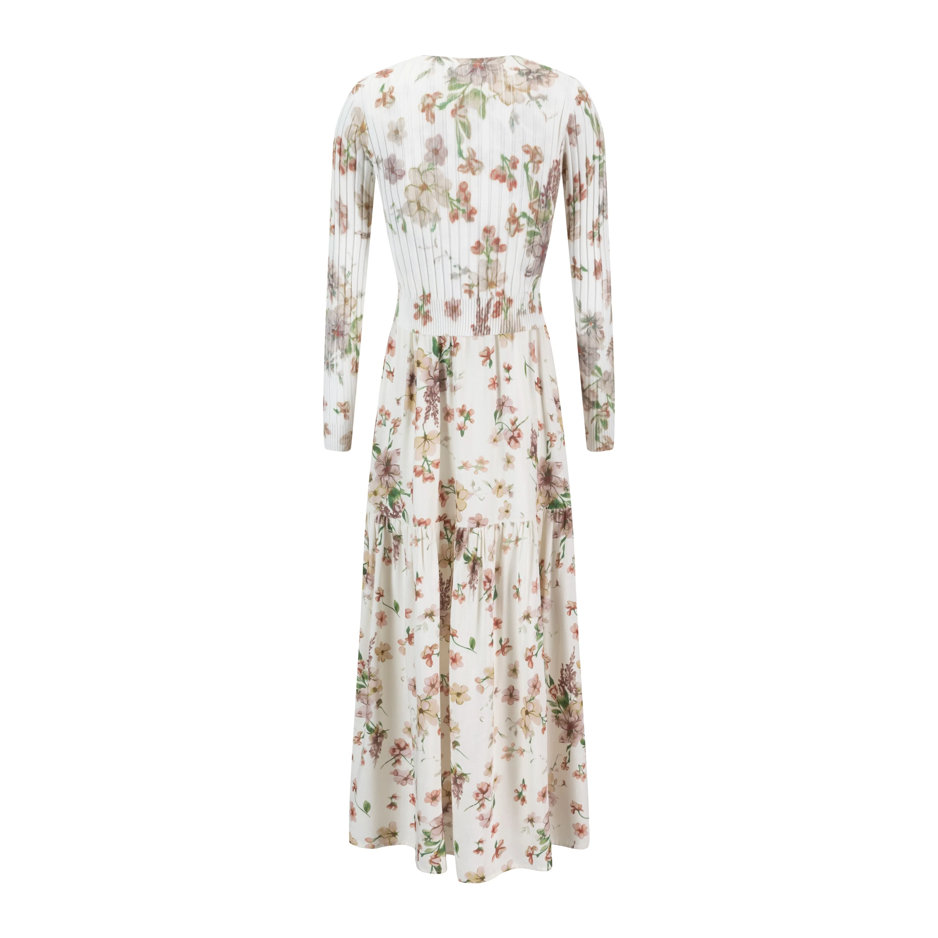 Floral Printed Ivory Overlay Dress - Image 3
