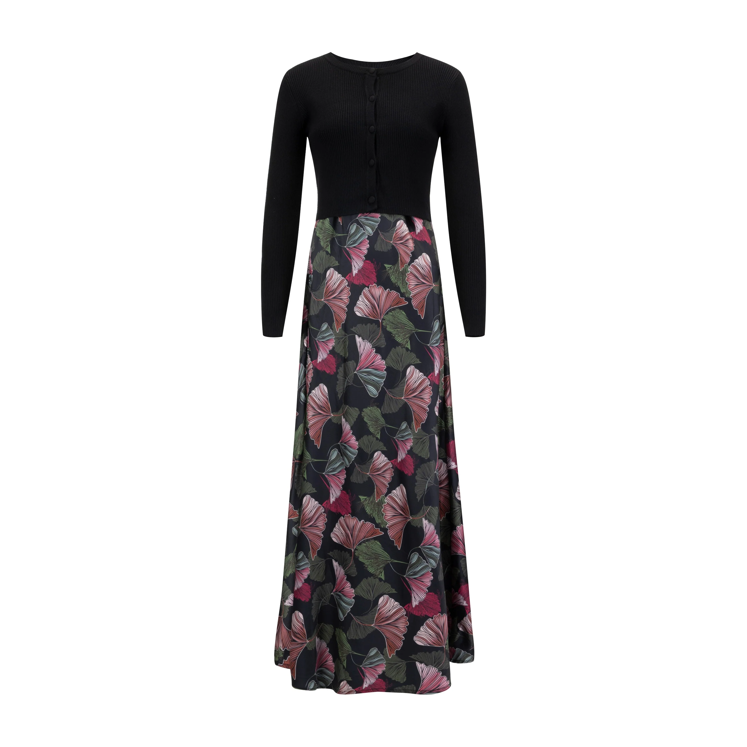 Floral Printed Silk Jumper With Black Knit Top - Image 2