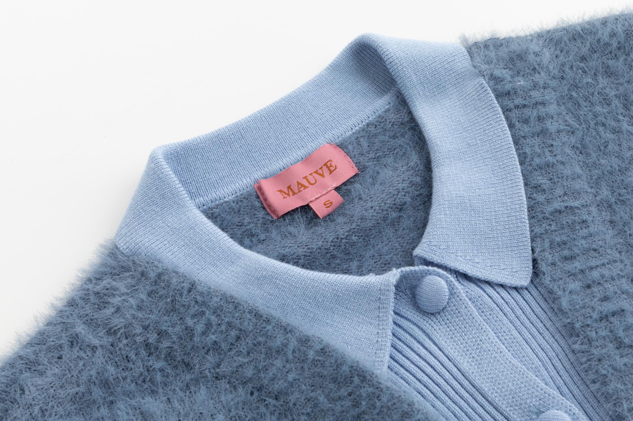 Fluffy Knit Cardigan - Blue - Image 4