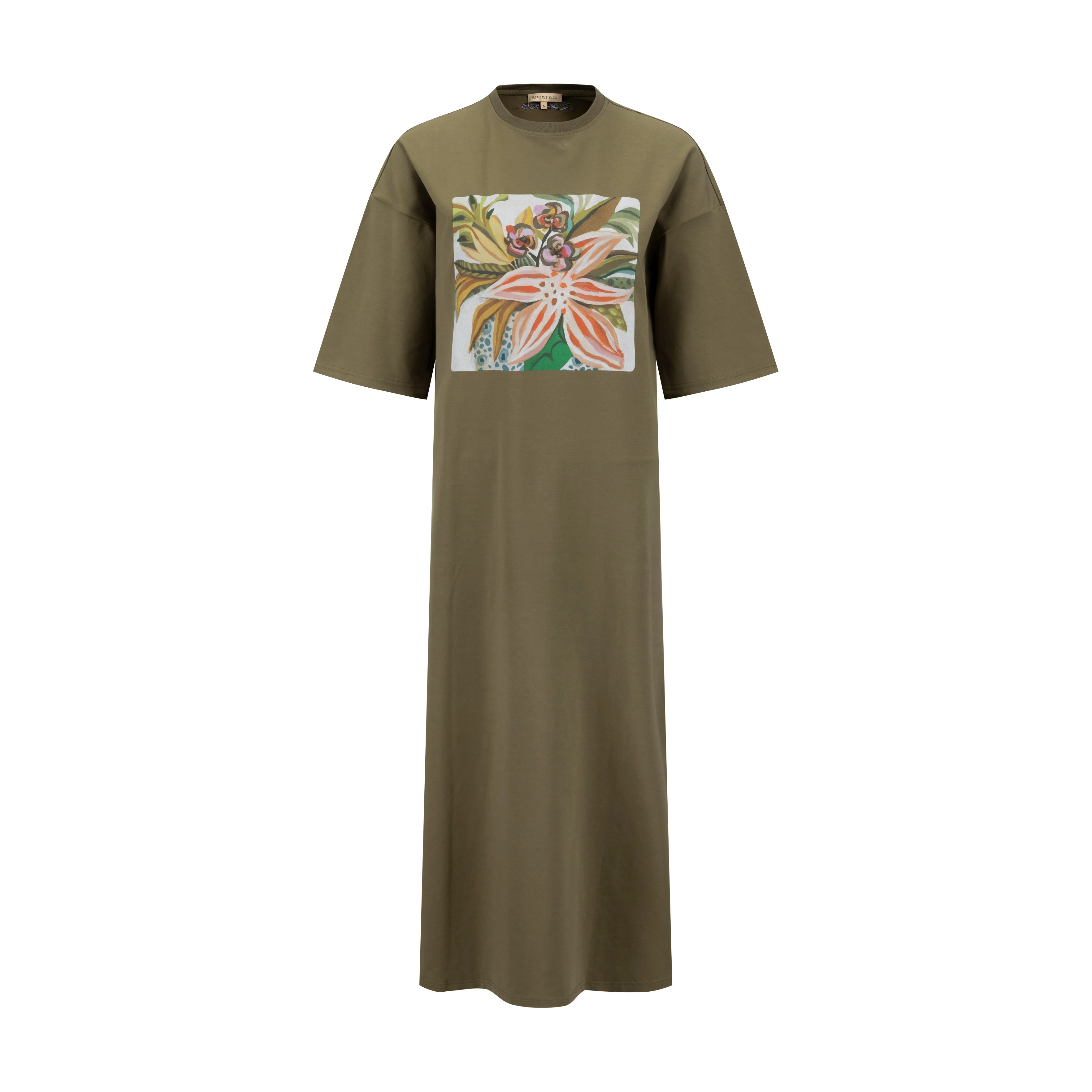 Graphic Box Tee Dress - Green Moss - Image 2