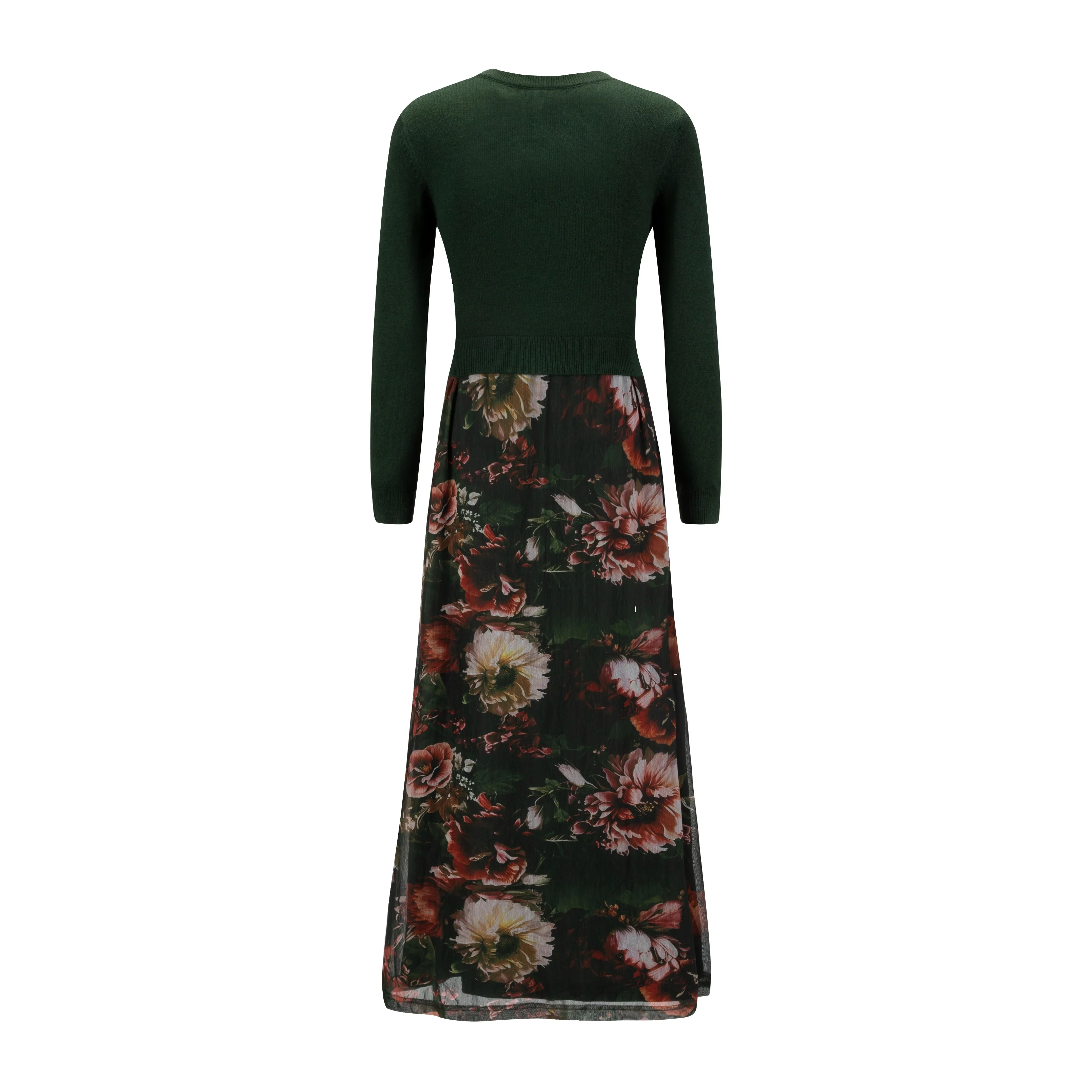 Green Floral Dress With Green Knit Cardigan - Image 3