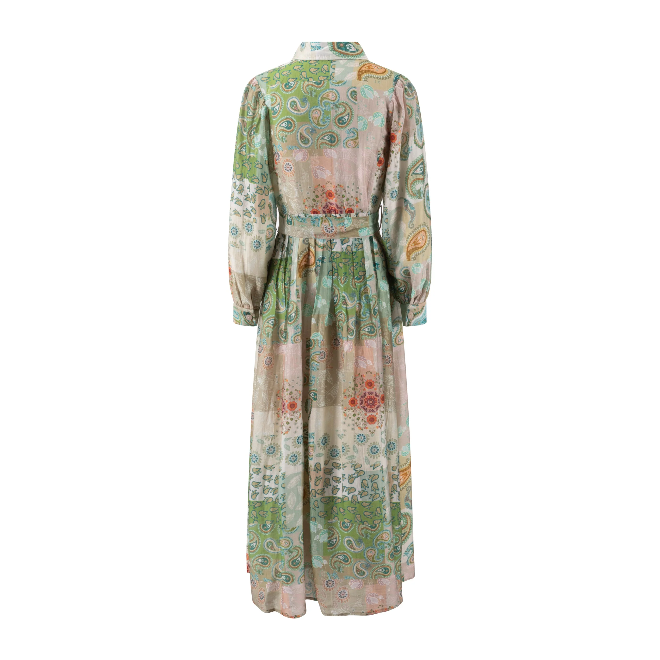 Green Floral Printed Belted Dress - Image 3