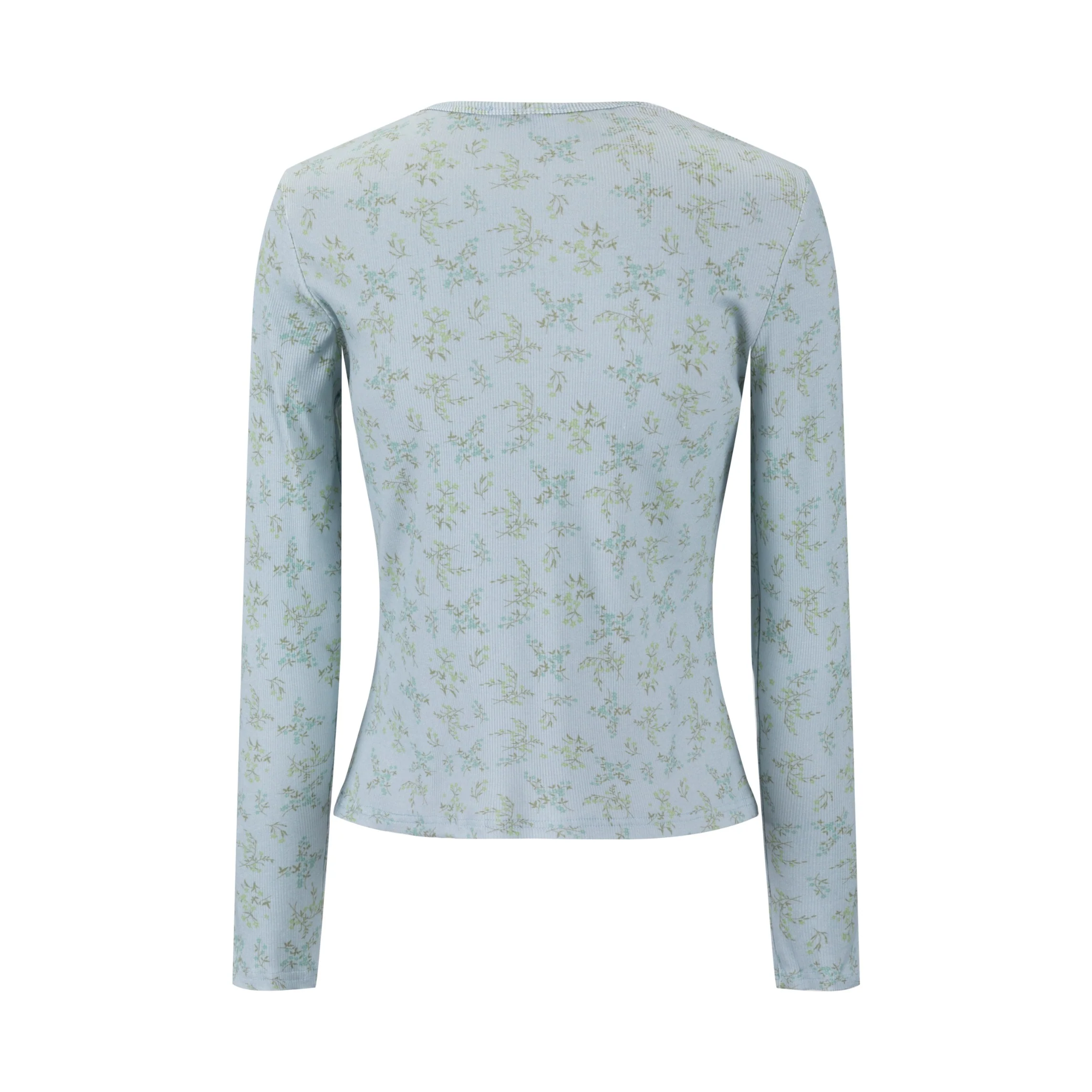Light Blue Leaves Print Ivory Base Top - Image 2