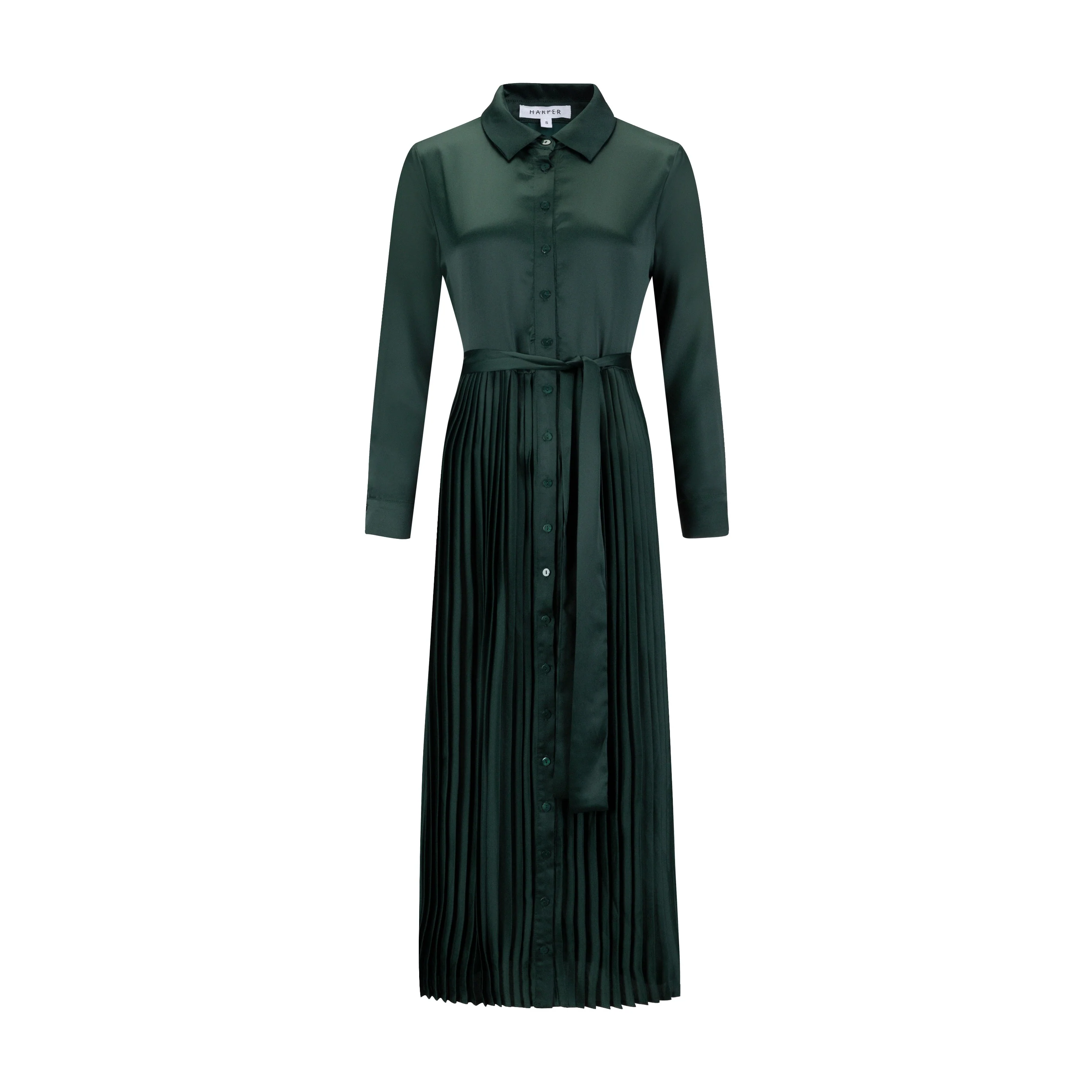 Green Satin Pleated Dress - Image 2