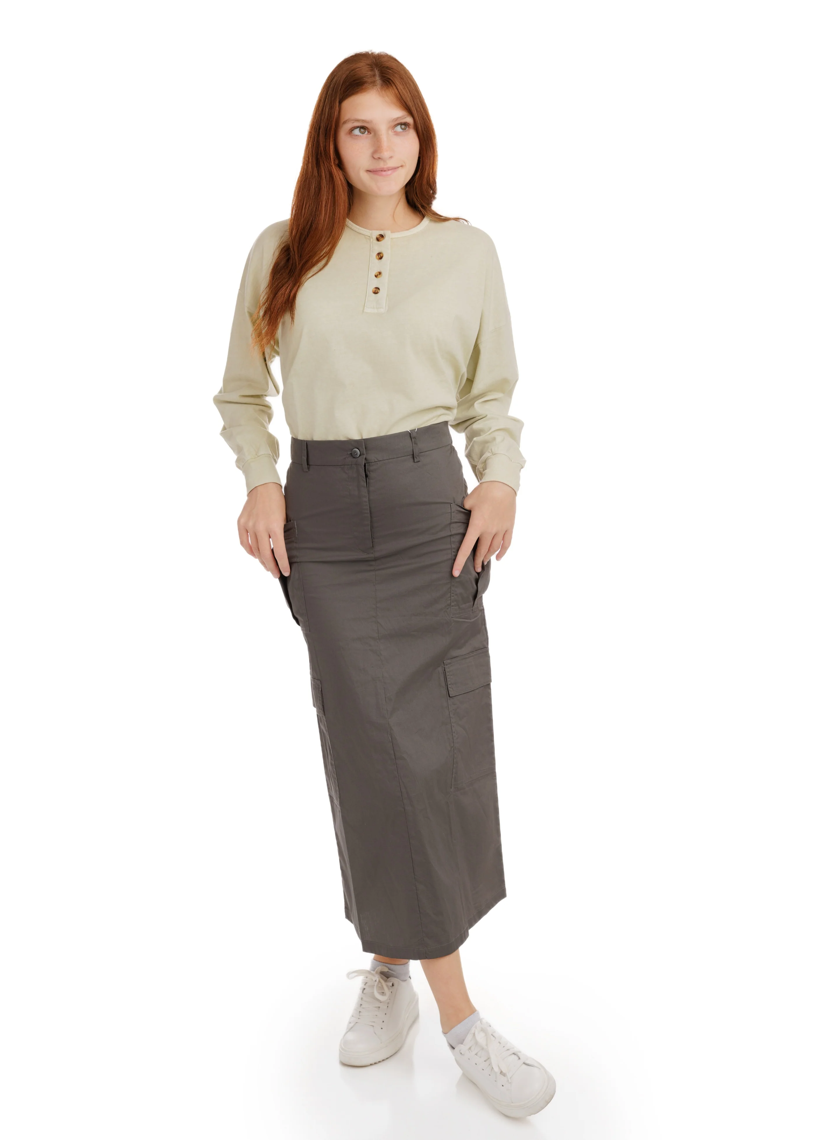 Henley Oversize Cropped T-Shirt - Light Pear - Image 7