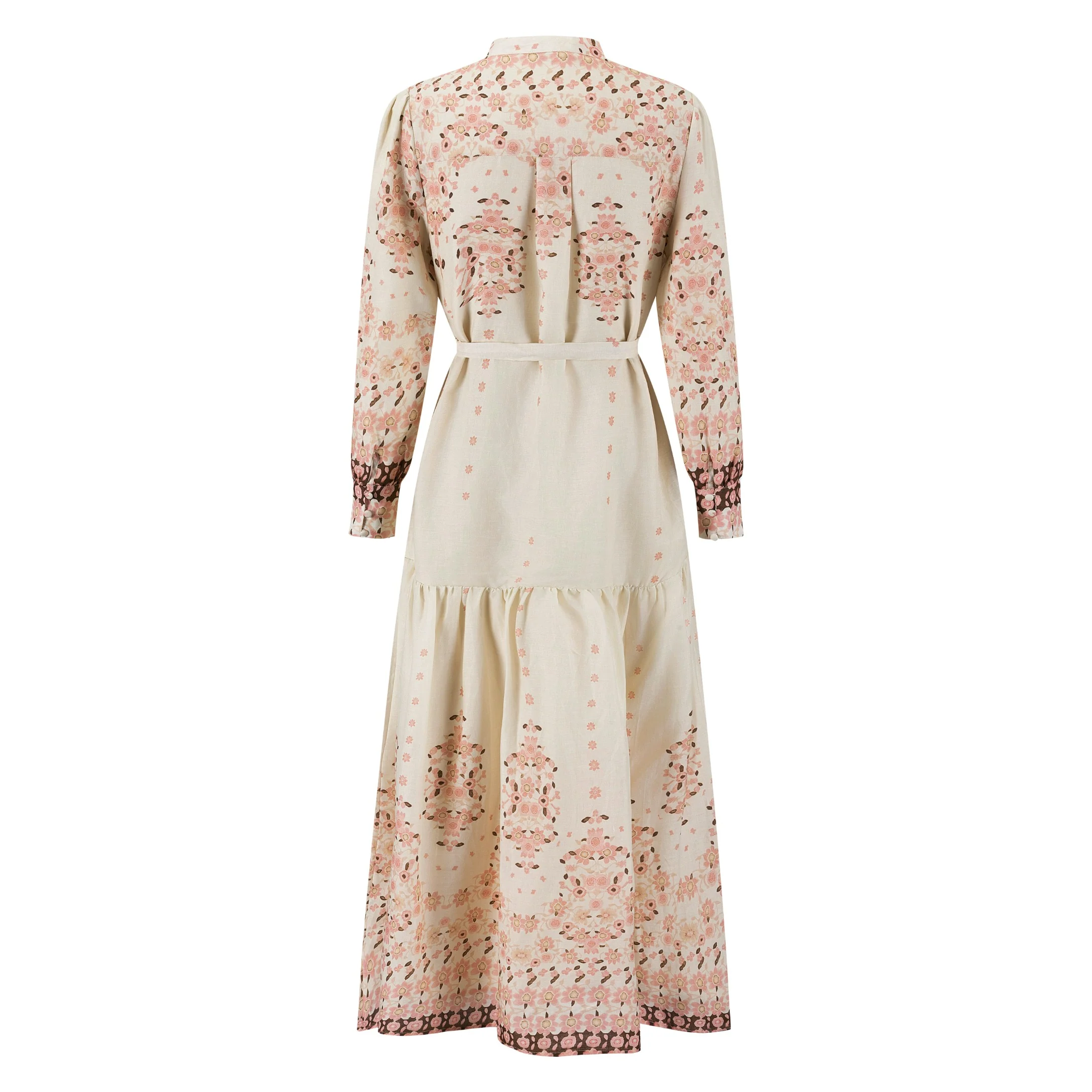 Ivory And Pink Printed Belted Dress - Image 3