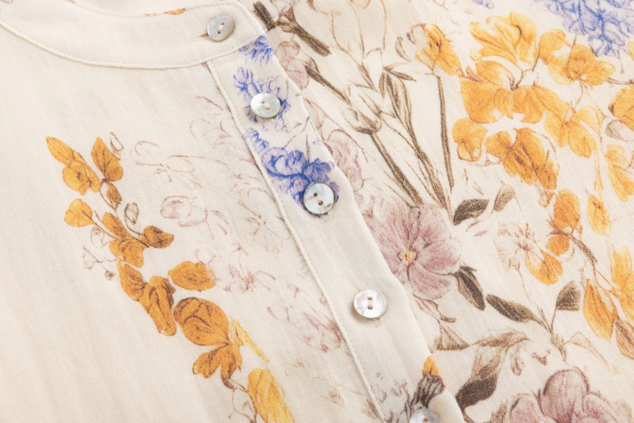 Ivory Base Floral Dress With Lace Trim Sleeves - Image 6