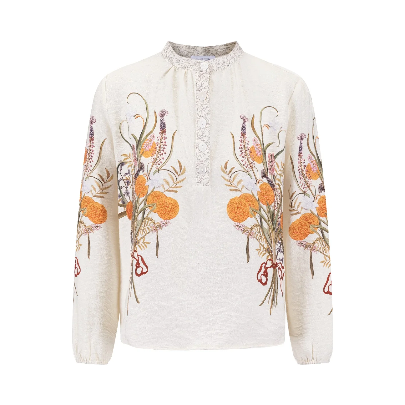 Ivory Blouse With Orange Floral Print - Image 2