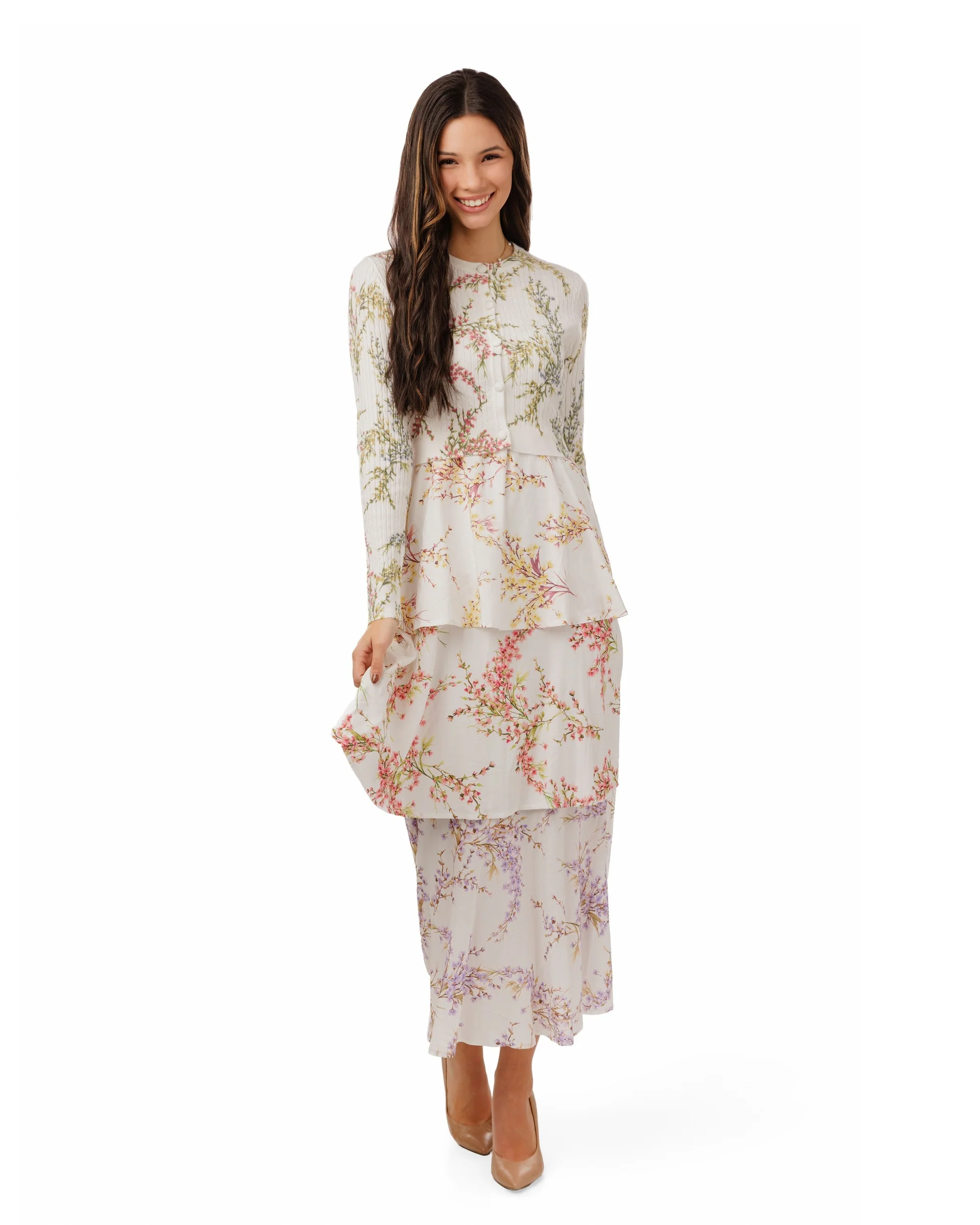 Ivory Floral Layered Overlay Dress - Image 2