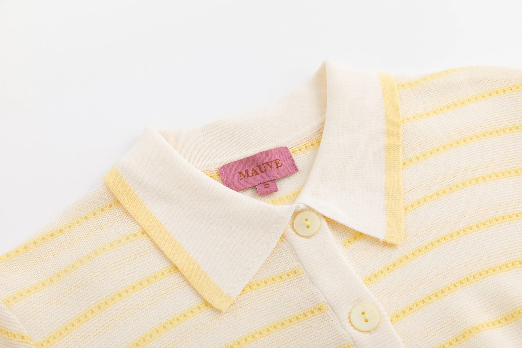 Ivory Hole-Knit Collared Top - Yellow - Image 5