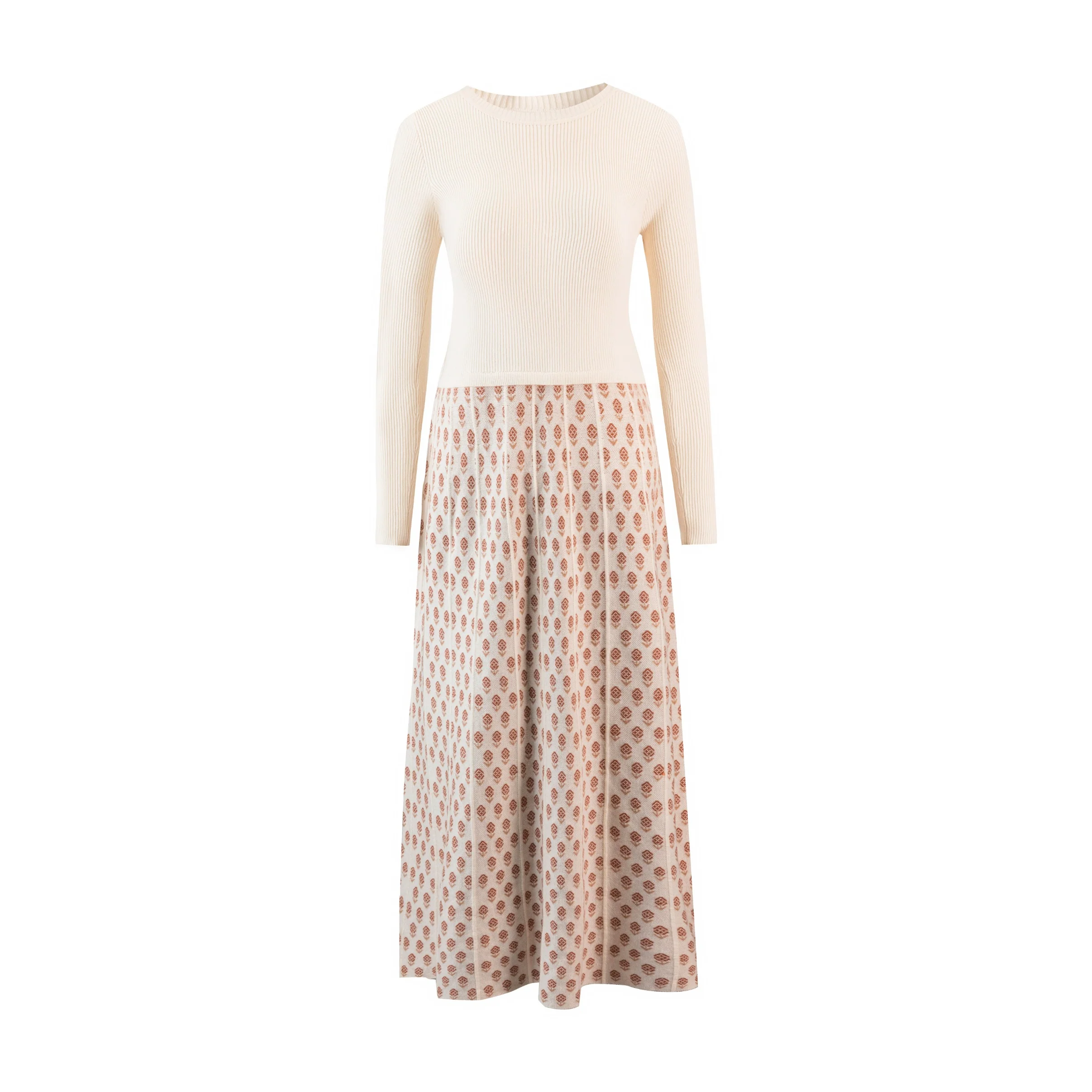 Ivory Knit Top Dress With Printed Bottom - Image 2