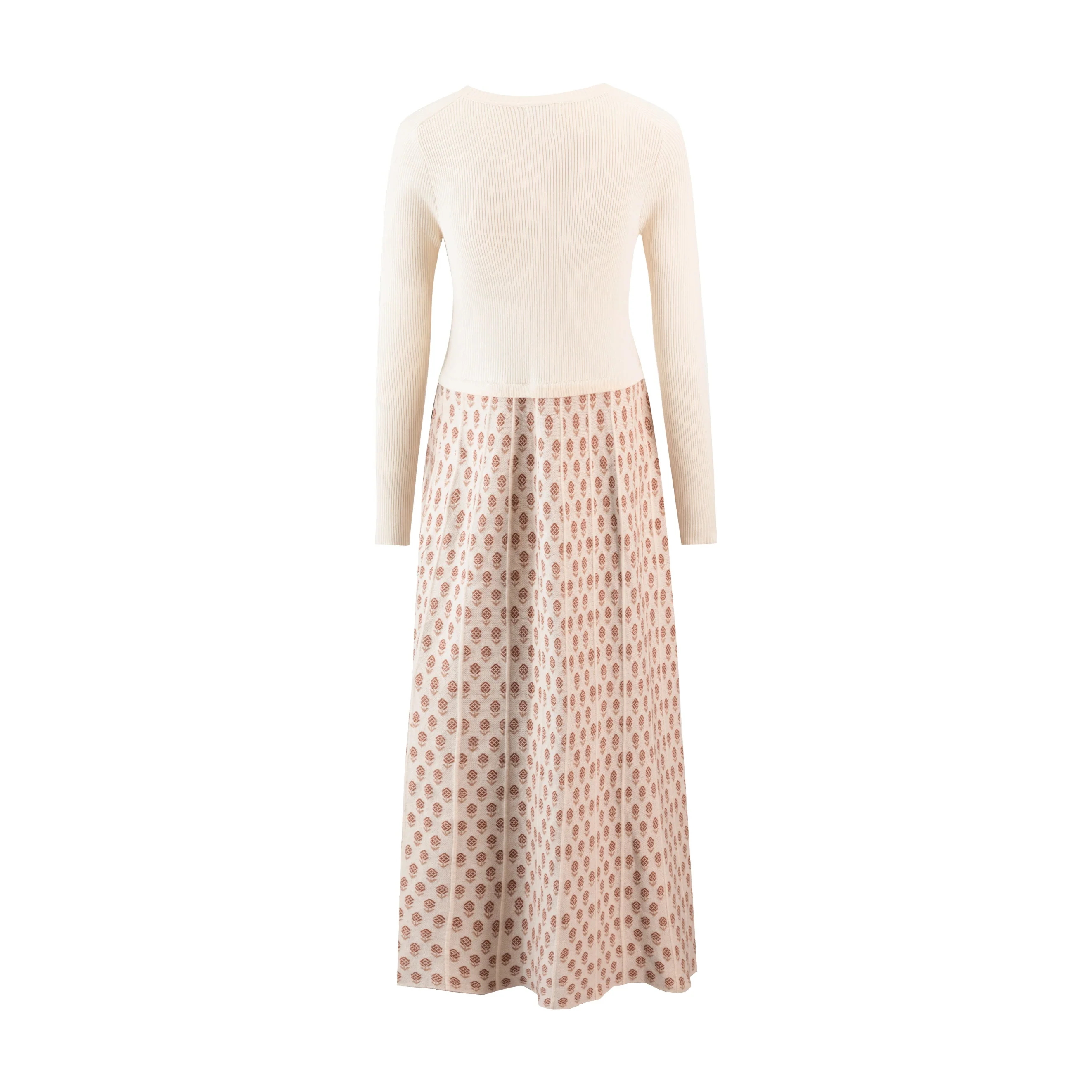 Ivory Knit Top Dress With Printed Bottom - Image 3