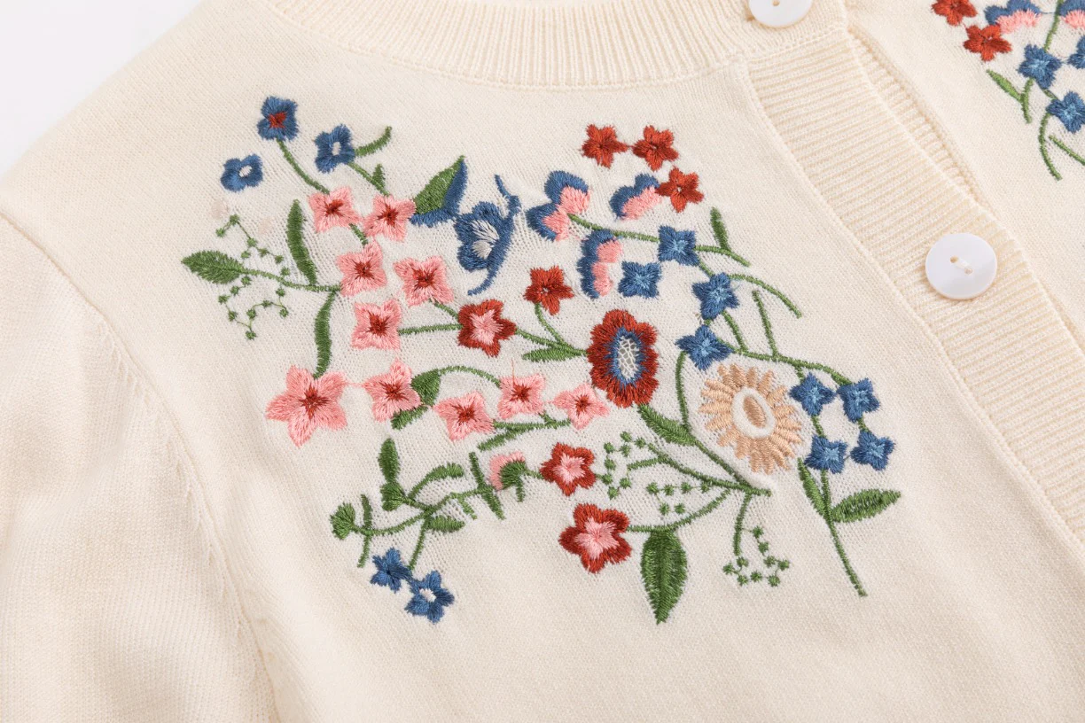 Ivory Knit Top With Colorful Embroidered Flowers - Image 7