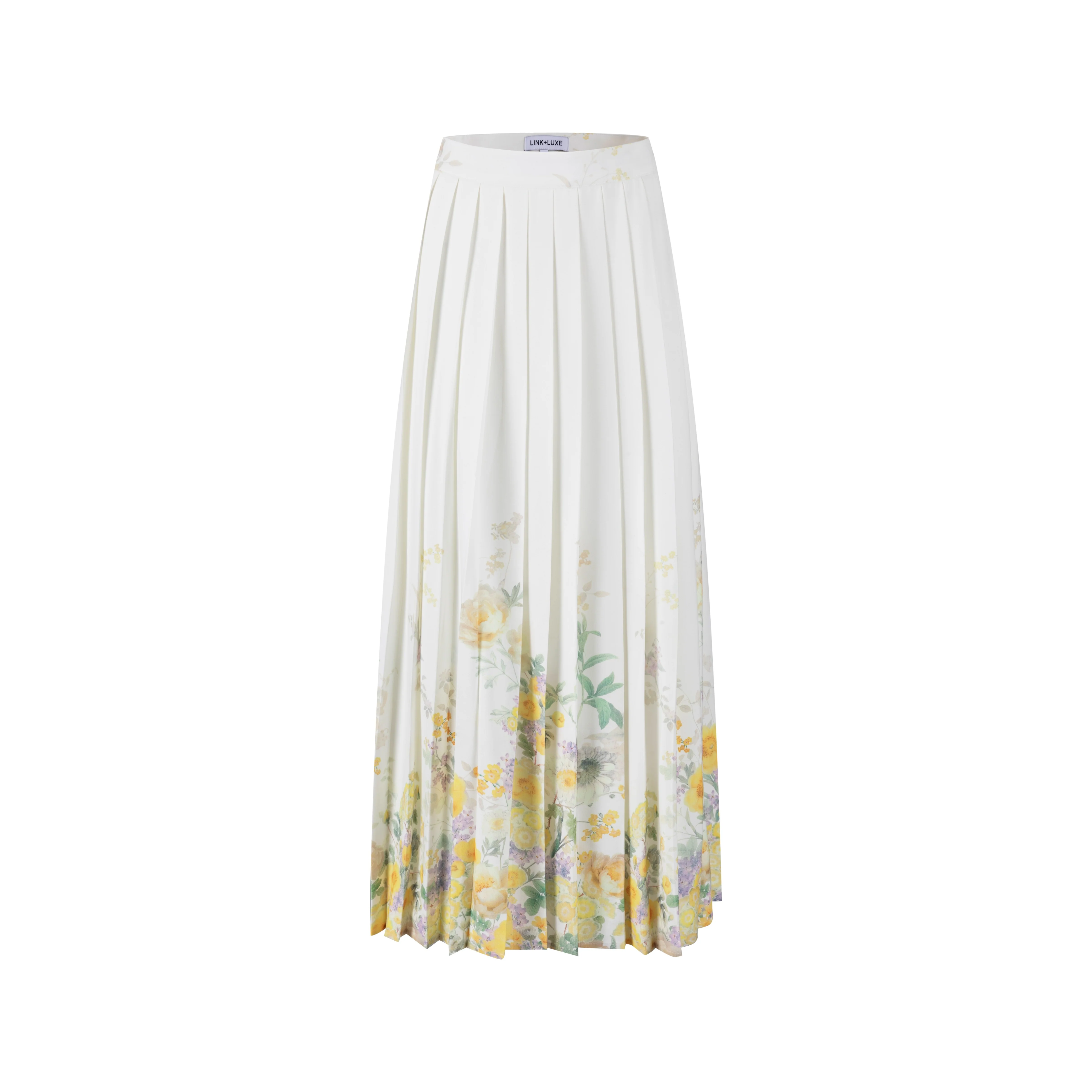 Ivory Pleated Floral Print Skirt - Yellow - Image 3